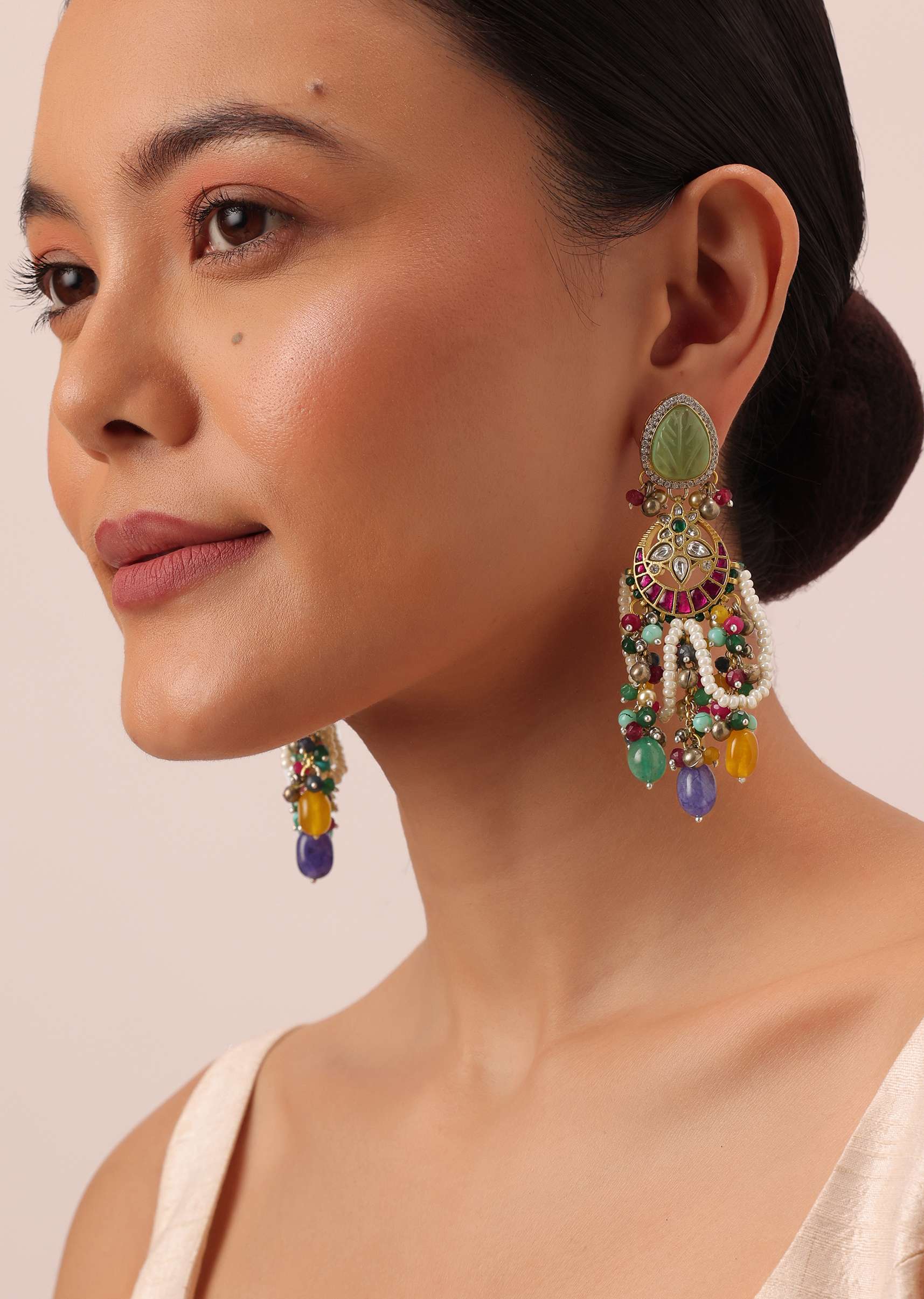 Multi Statement Danglers With Bead Drops And Meenakari Work - Image 3