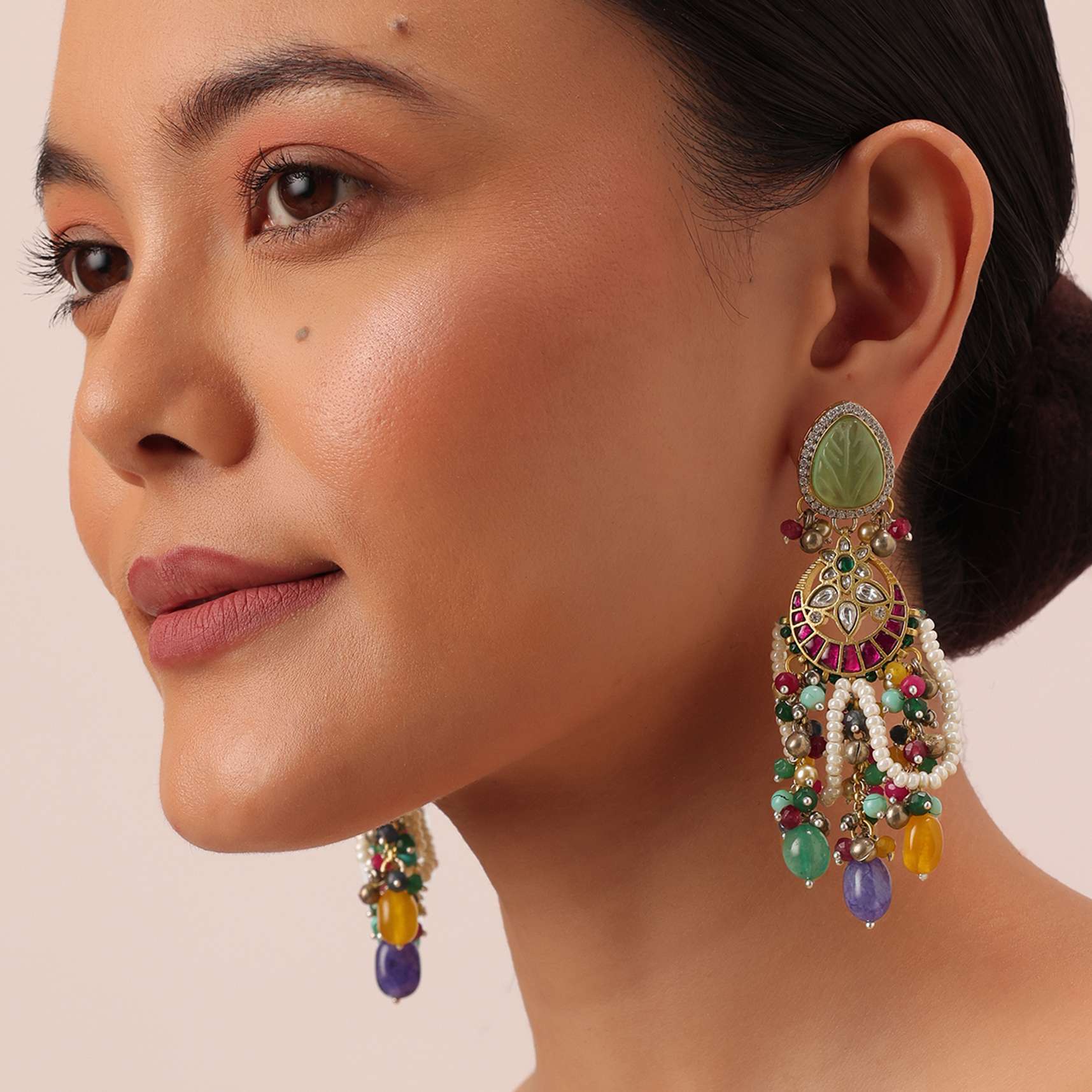 Multi Statement Danglers With Bead Drops And Meenakari Work - Image 4
