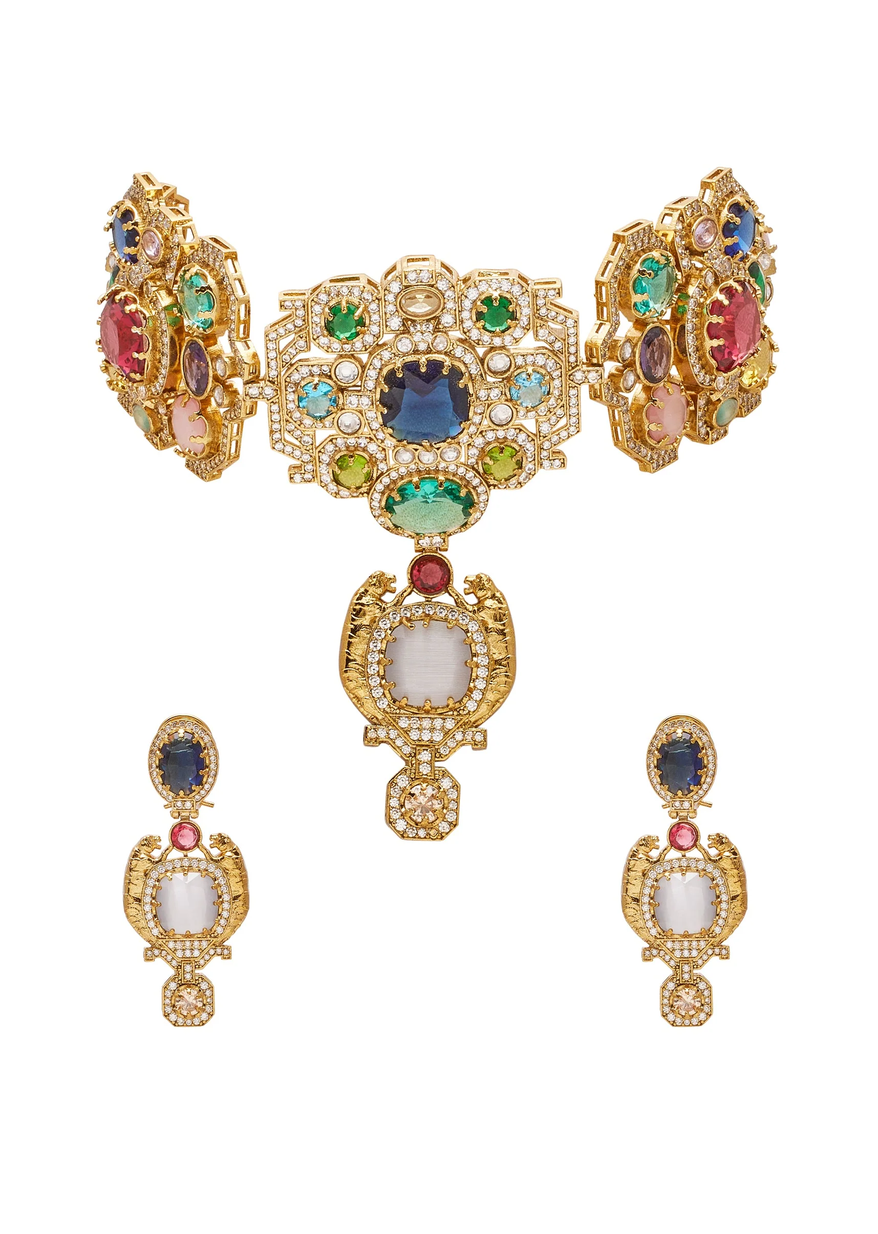 Multi Stone Embellished Necklace Set - Image 2