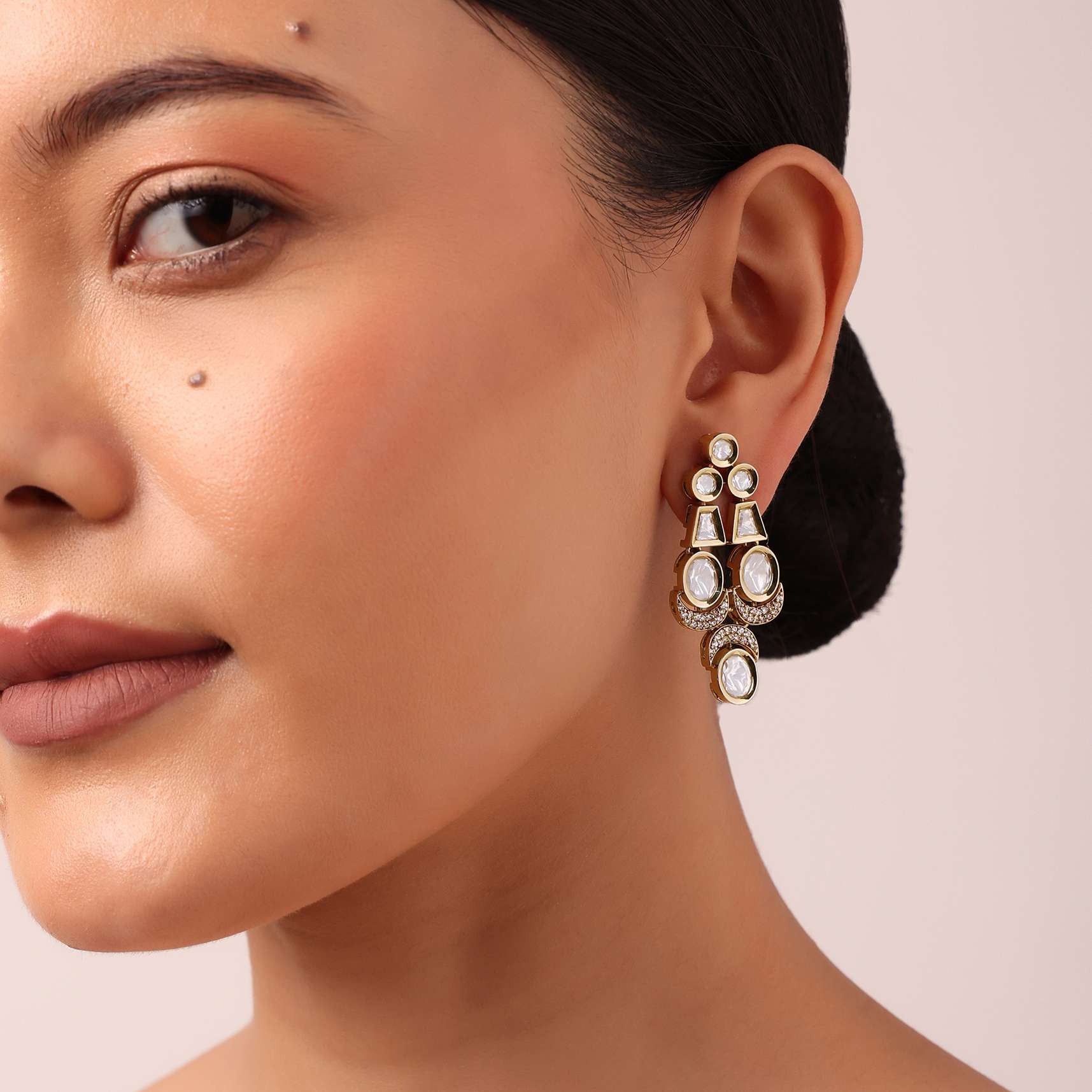 Multi Tone Danglers With Encrusted Kundan - Image 2