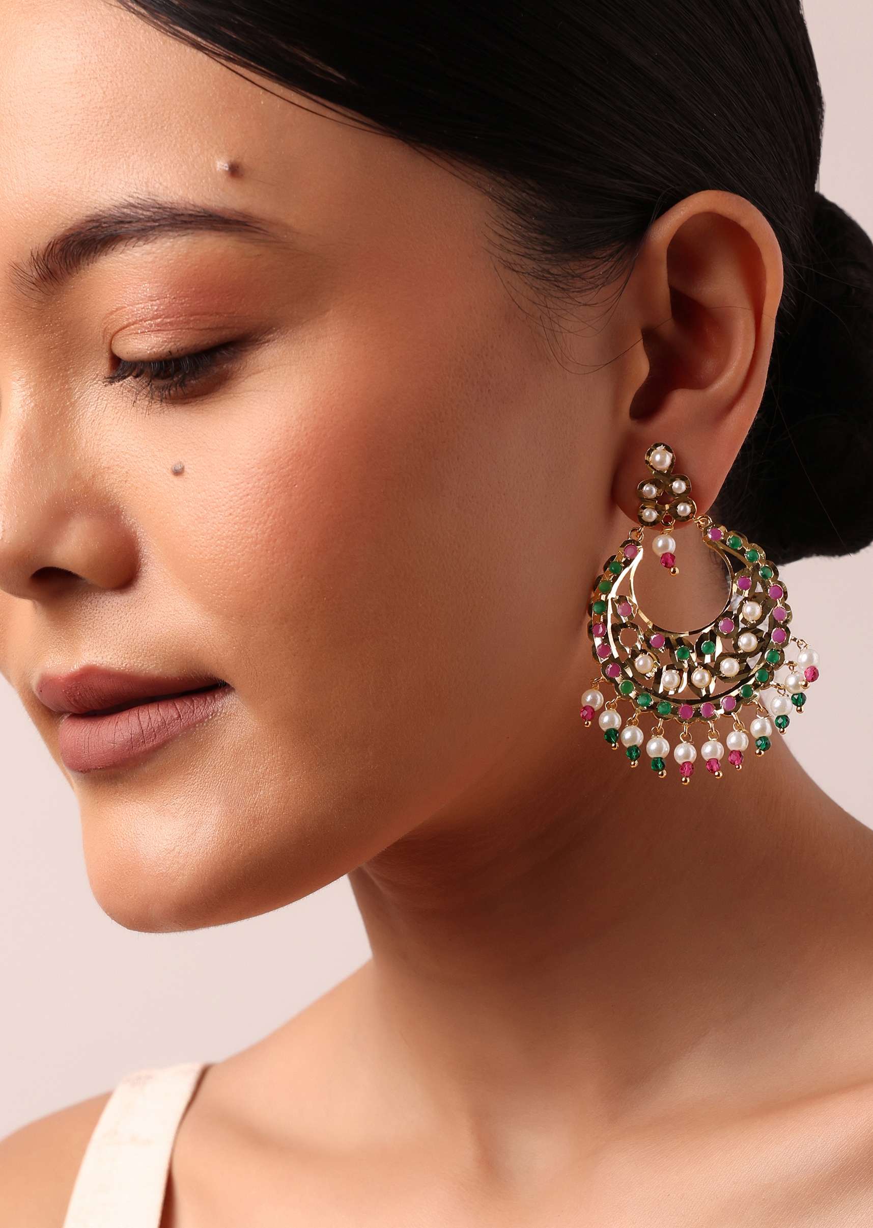 Multi Tone Kundan Bead Danglers - Image 2