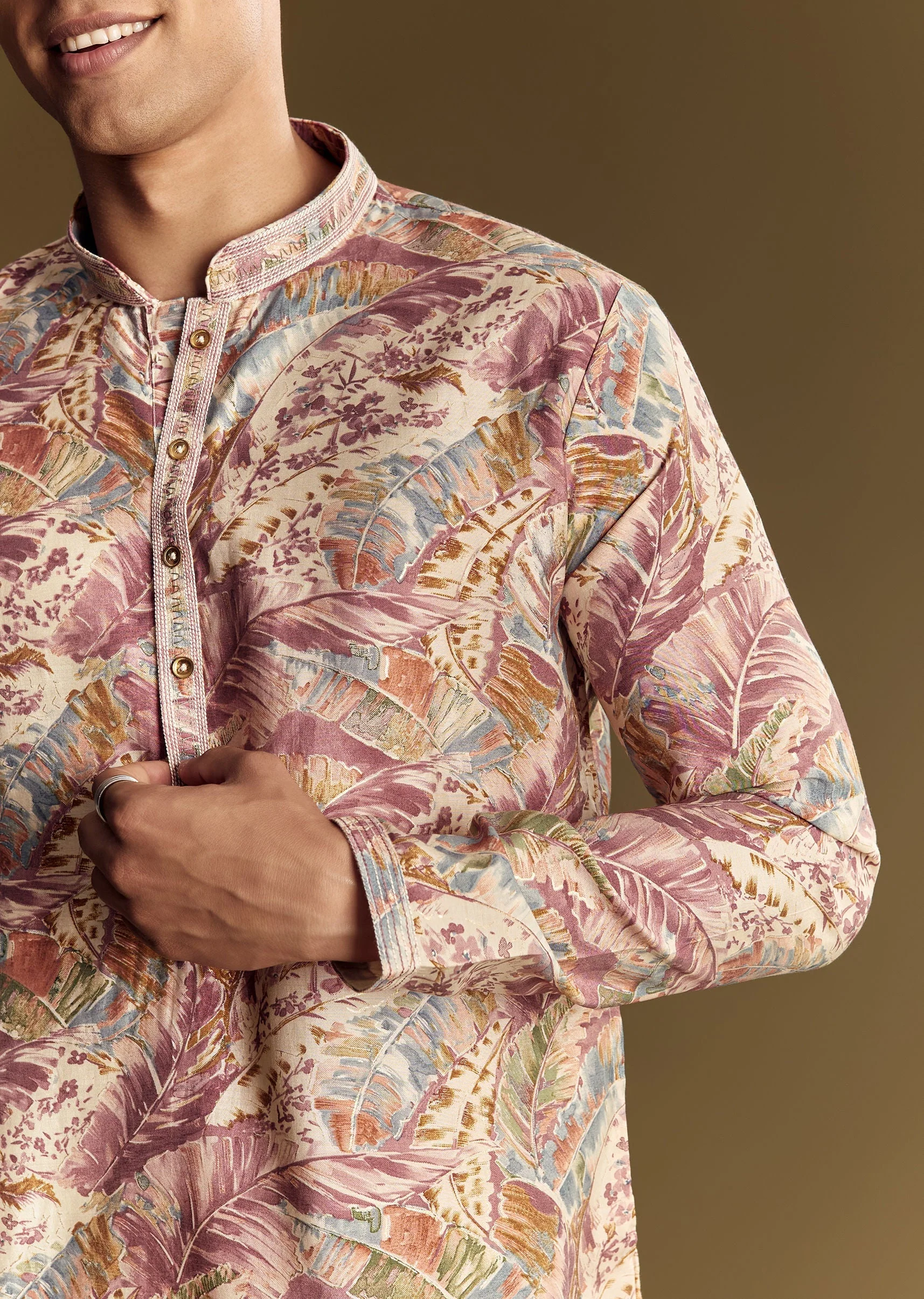 Multi Tone Silk Kurta Set With Floral And Foil Highlights