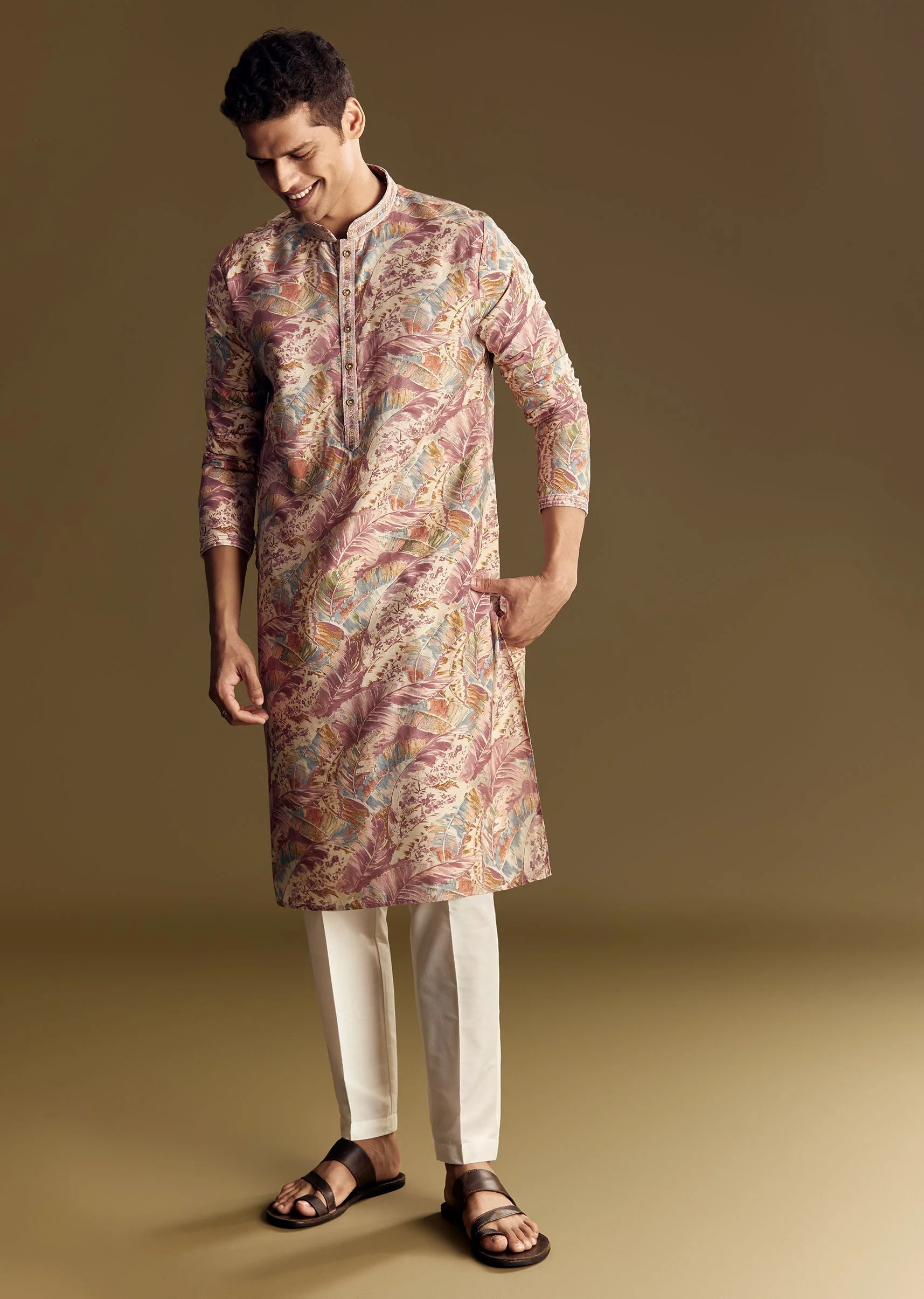 Multi Tone Silk Kurta Set With Floral And Foil Highlights - Image 2