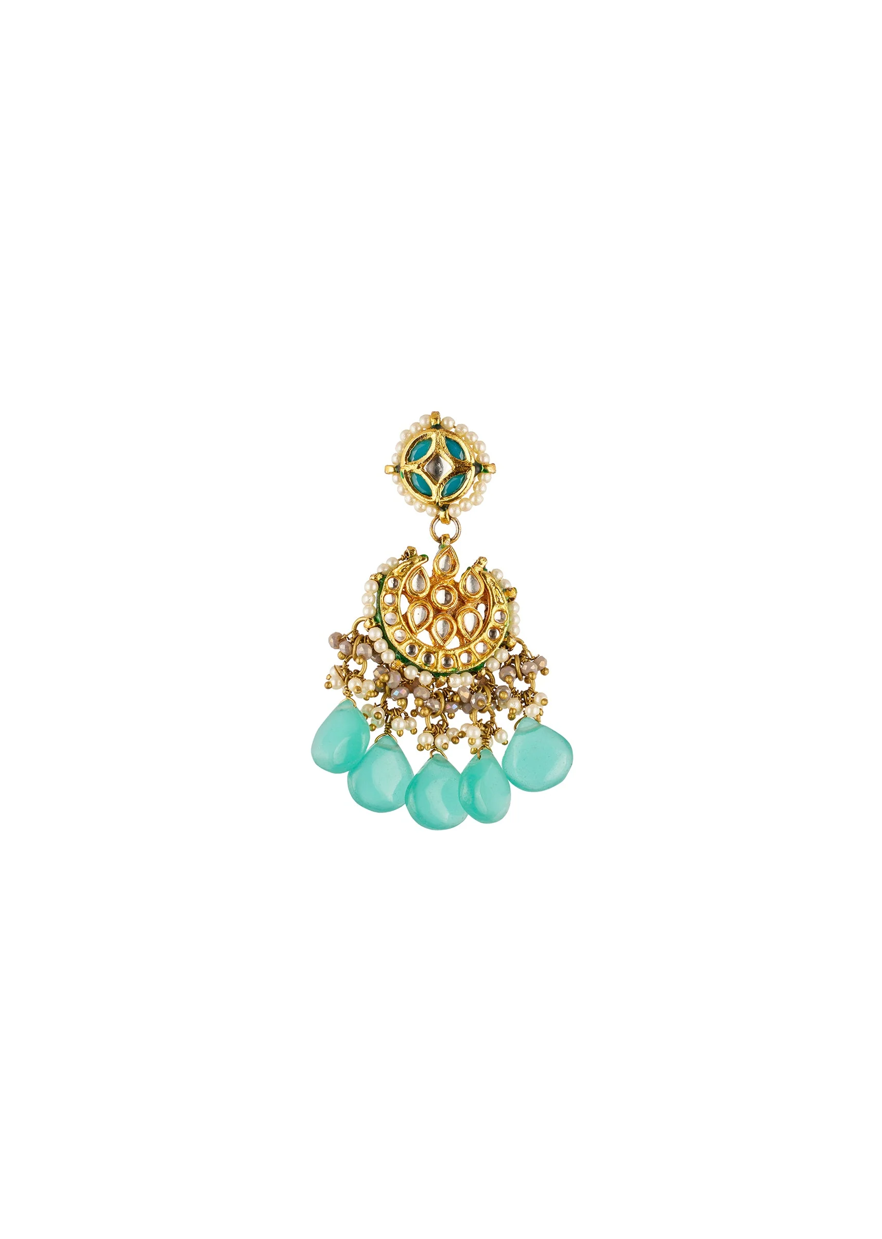 Multi Traditional Kundan Chandbali Necklace Set with Faux Pearl and Stones - Image 4