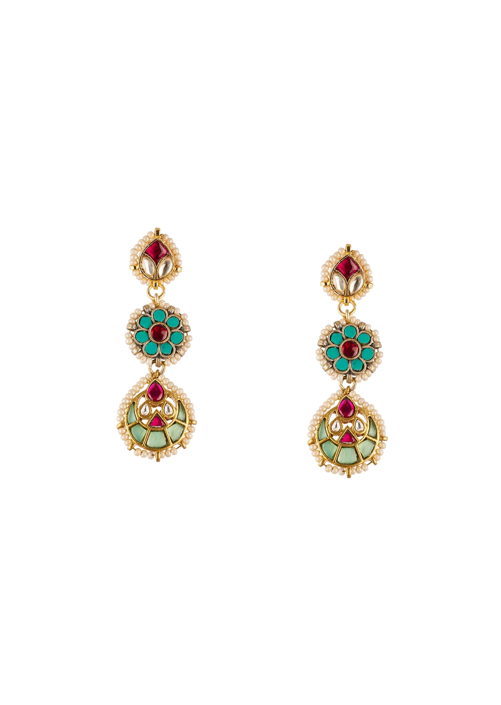 Multi Traditional Kundan Polki Necklace Set with Colored Stones - Image 3