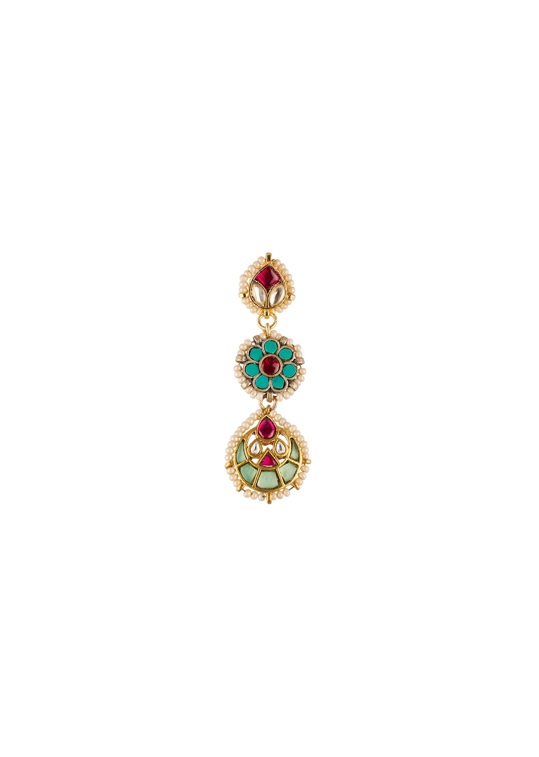 Multi Traditional Kundan Polki Necklace Set with Colored Stones - Image 4