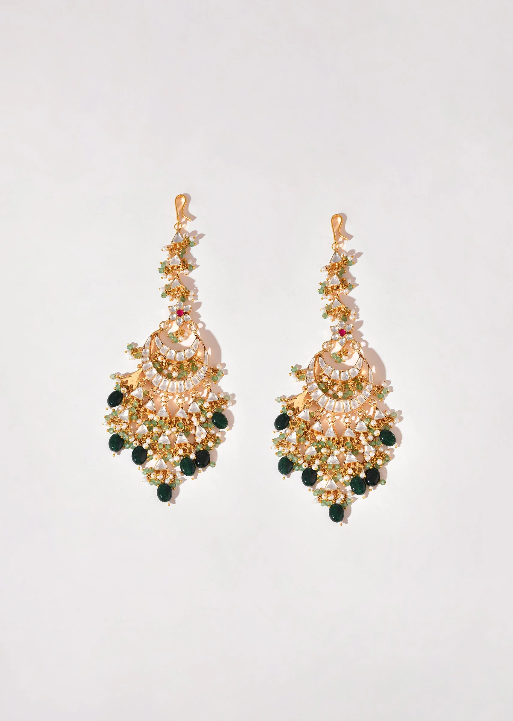 Multi White Earrings With Pachi Kundan - Image 2