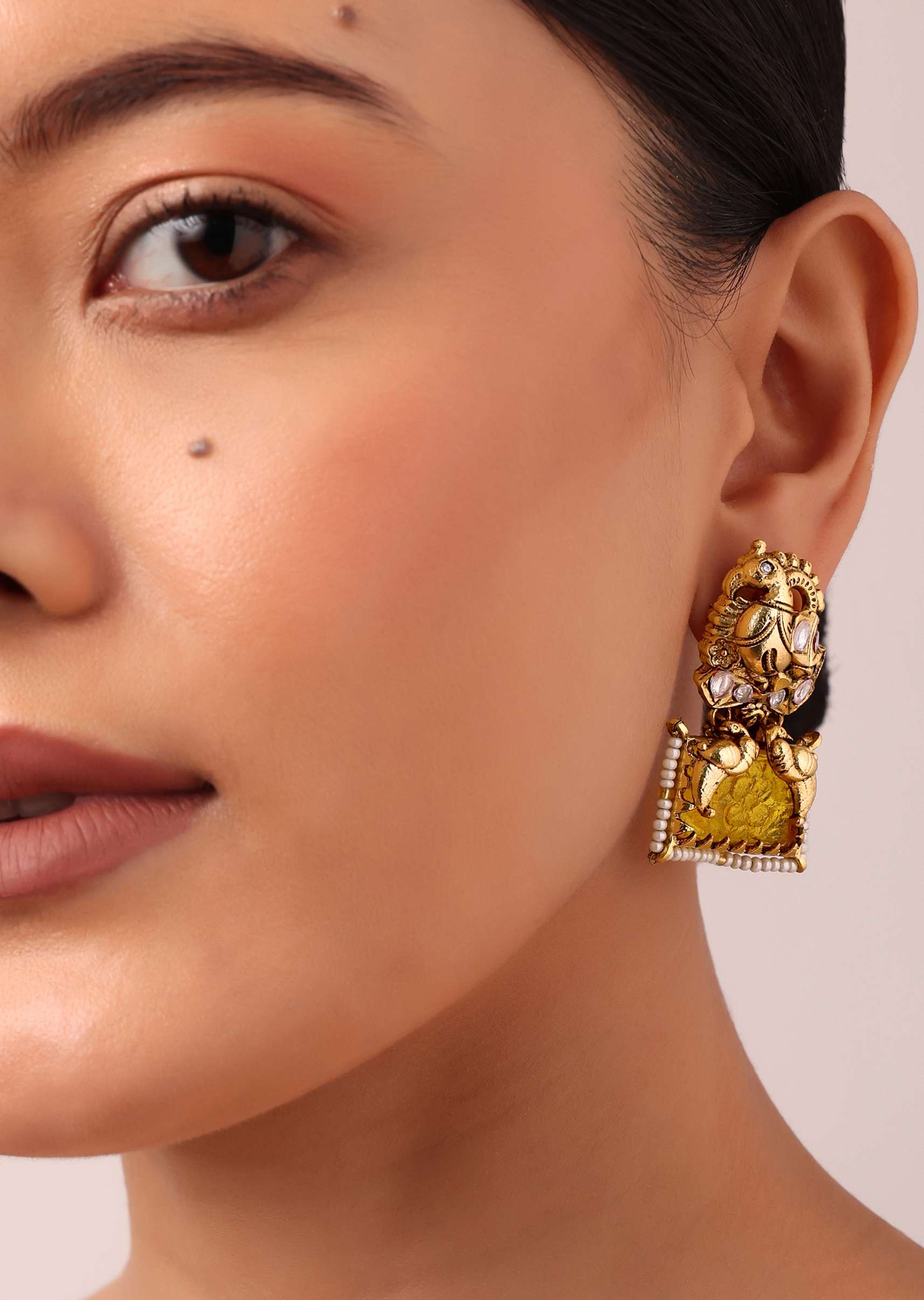 Multicolor Carved Kundan Danglers With 3D Motif - Image 2