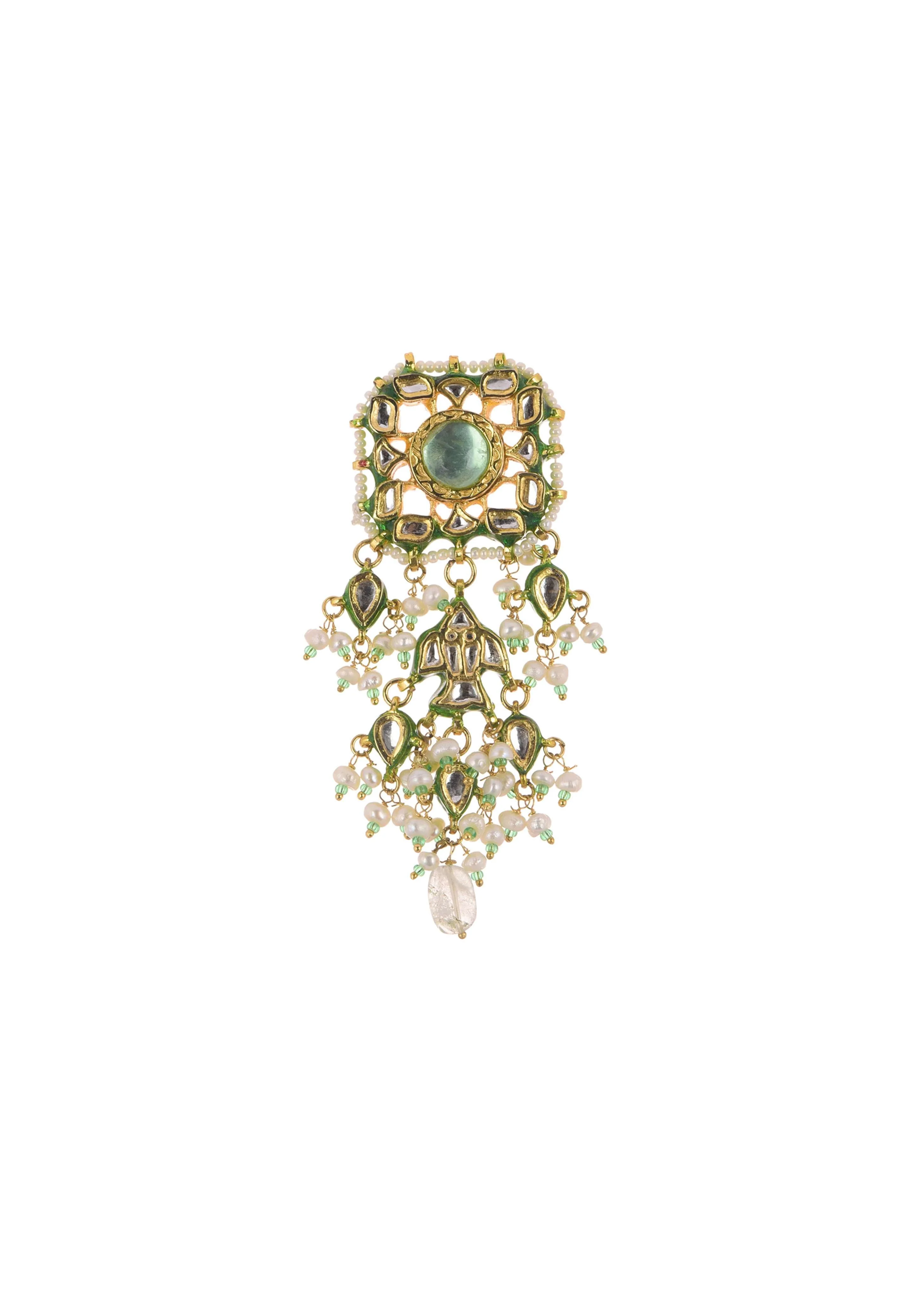 Multicolor Choker And Dangler Set With Mint Green Drops - Image 3