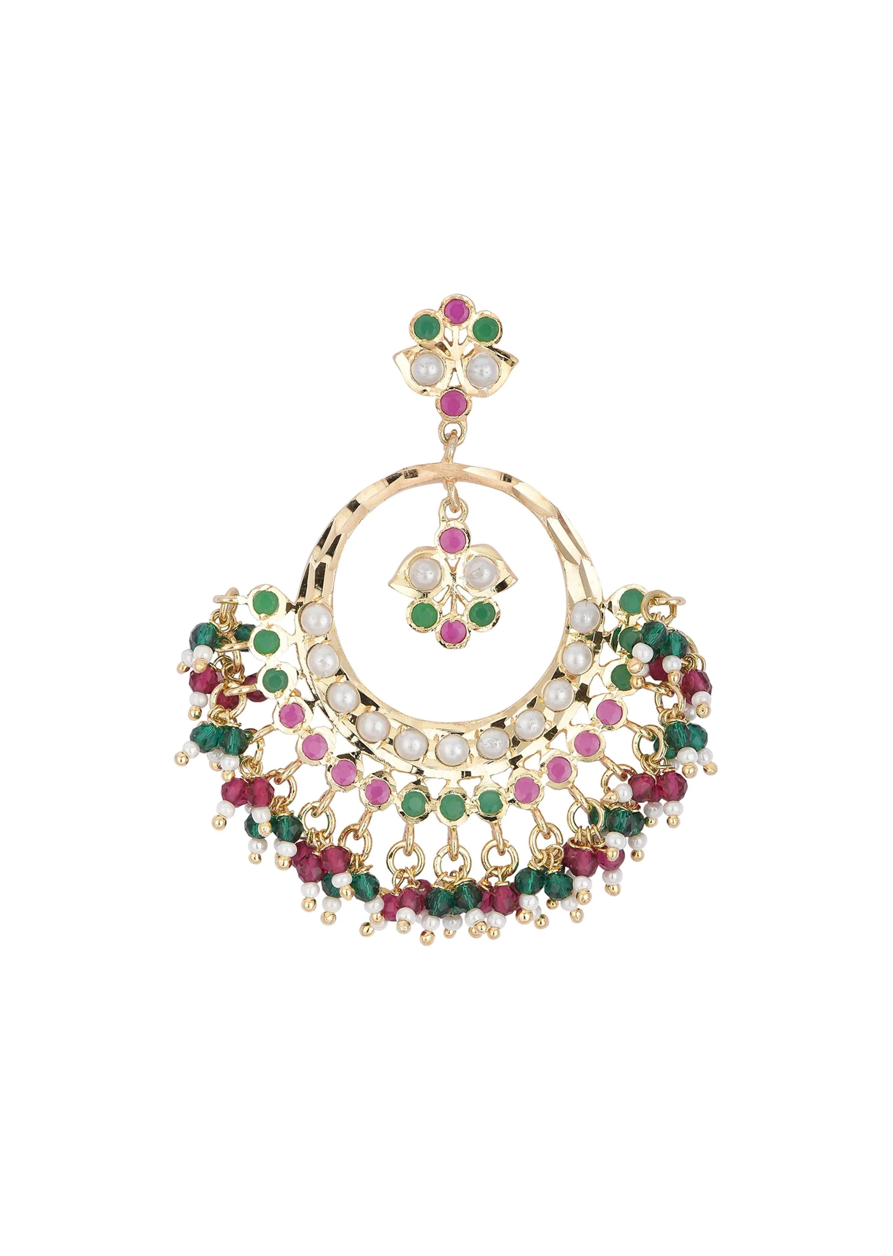 Multicolor Danglers With Kundan And Bead Drops - Image 2