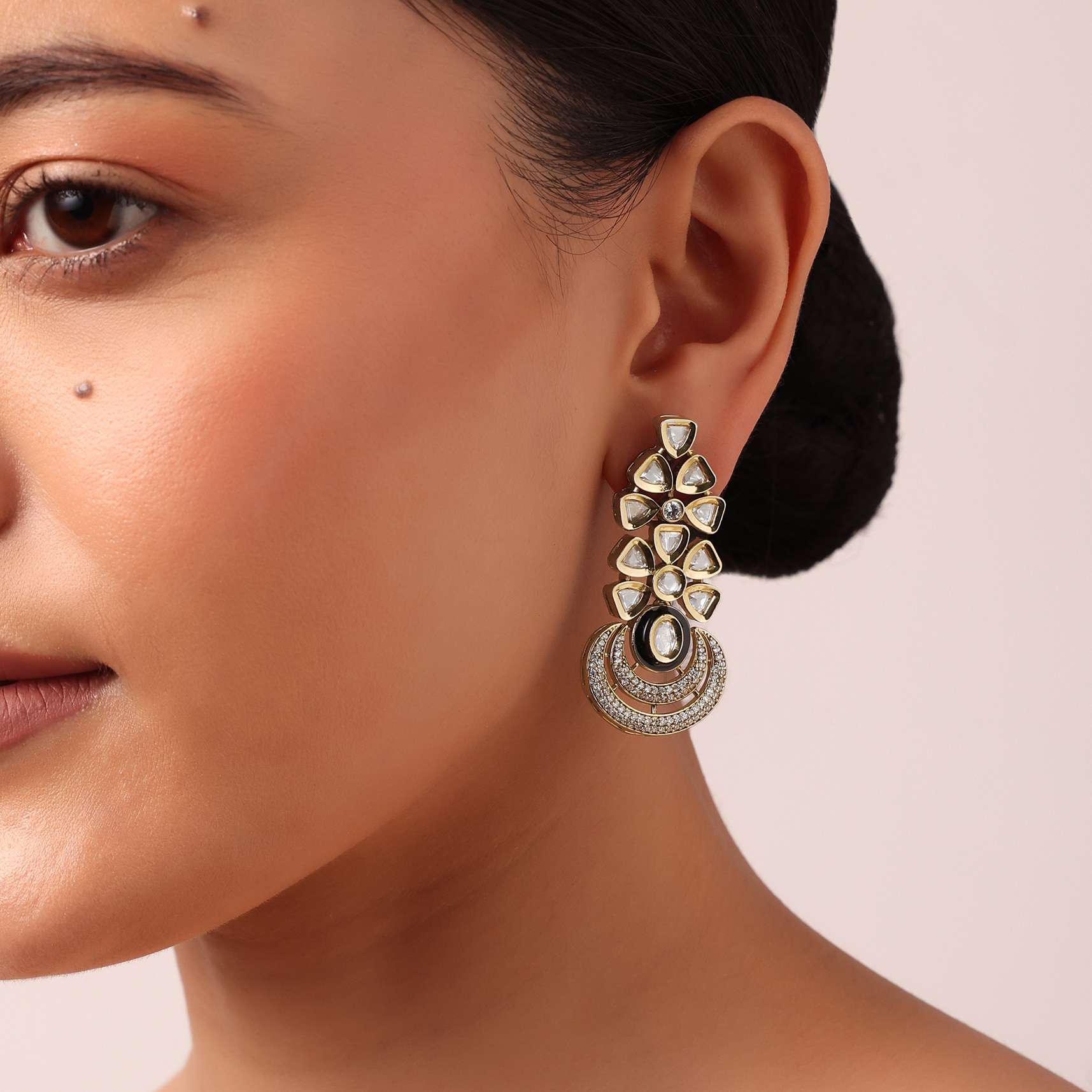 Multicolor Finish Statement Danglers With Encrusted Kundan - Image 2