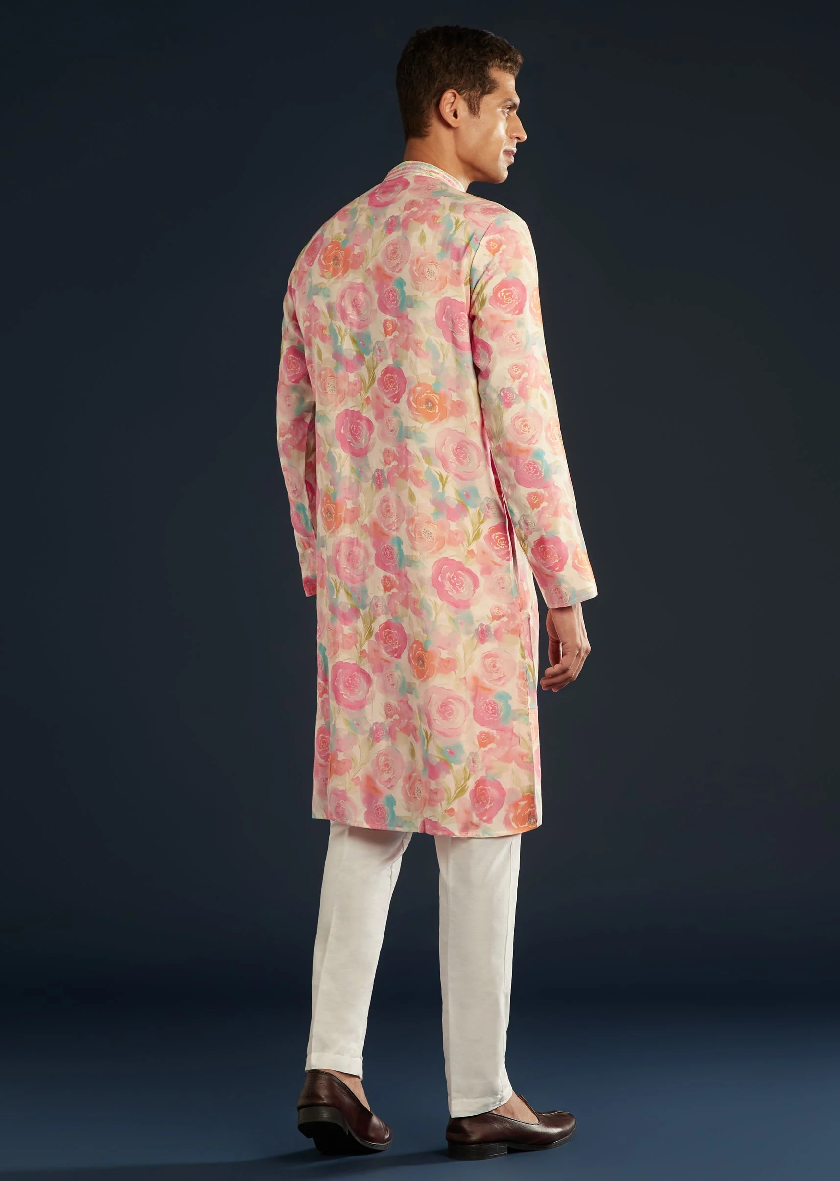 Multicolor Floral Print Silk Kurta and Pant Set - Image 5