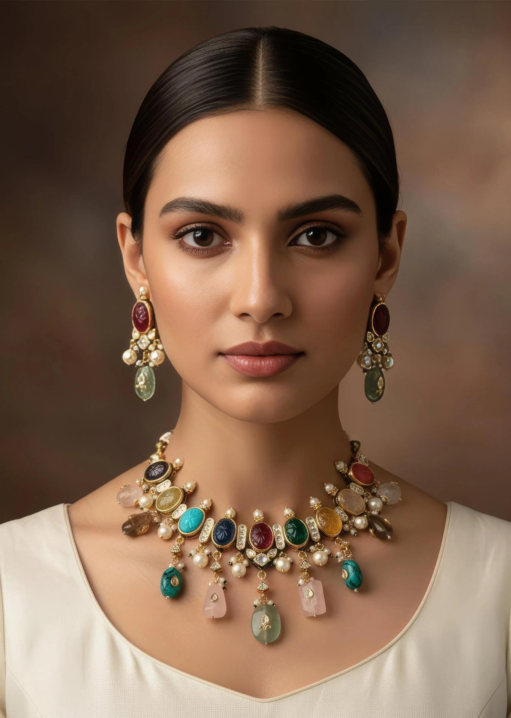 Multicolor Gemstone Choker Necklace Set