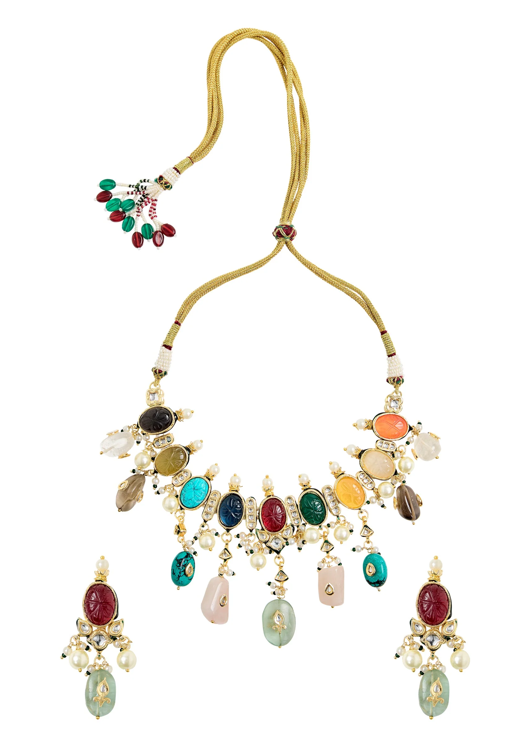Multicolor Gemstone Choker Necklace Set - Image 2