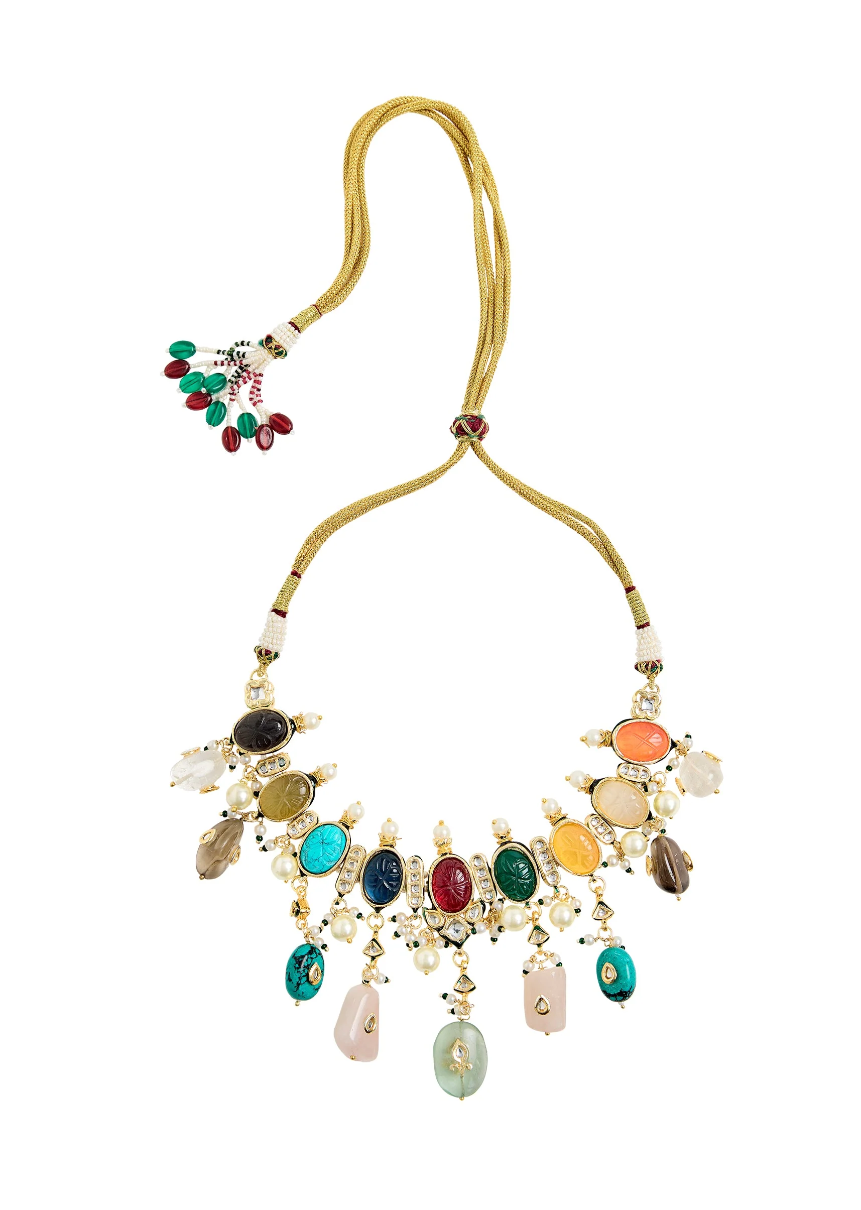 Multicolor Gemstone Choker Necklace Set - Image 3