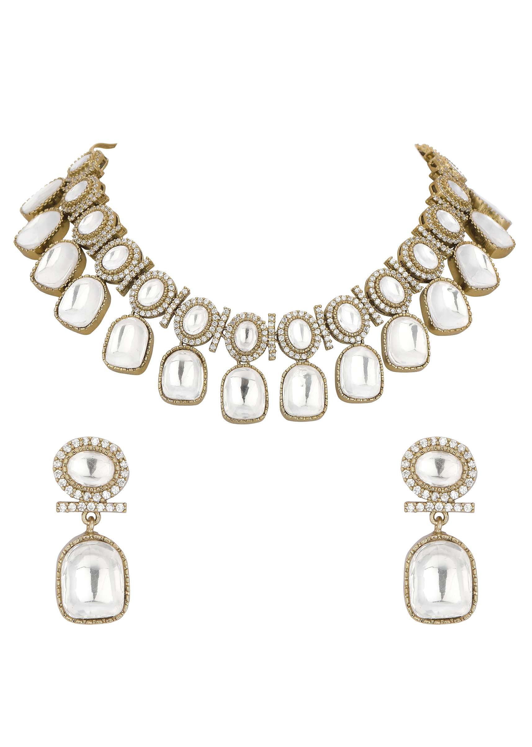 Multicolor Geometric Polki Choker Set With Faux Diamonds - Image 3