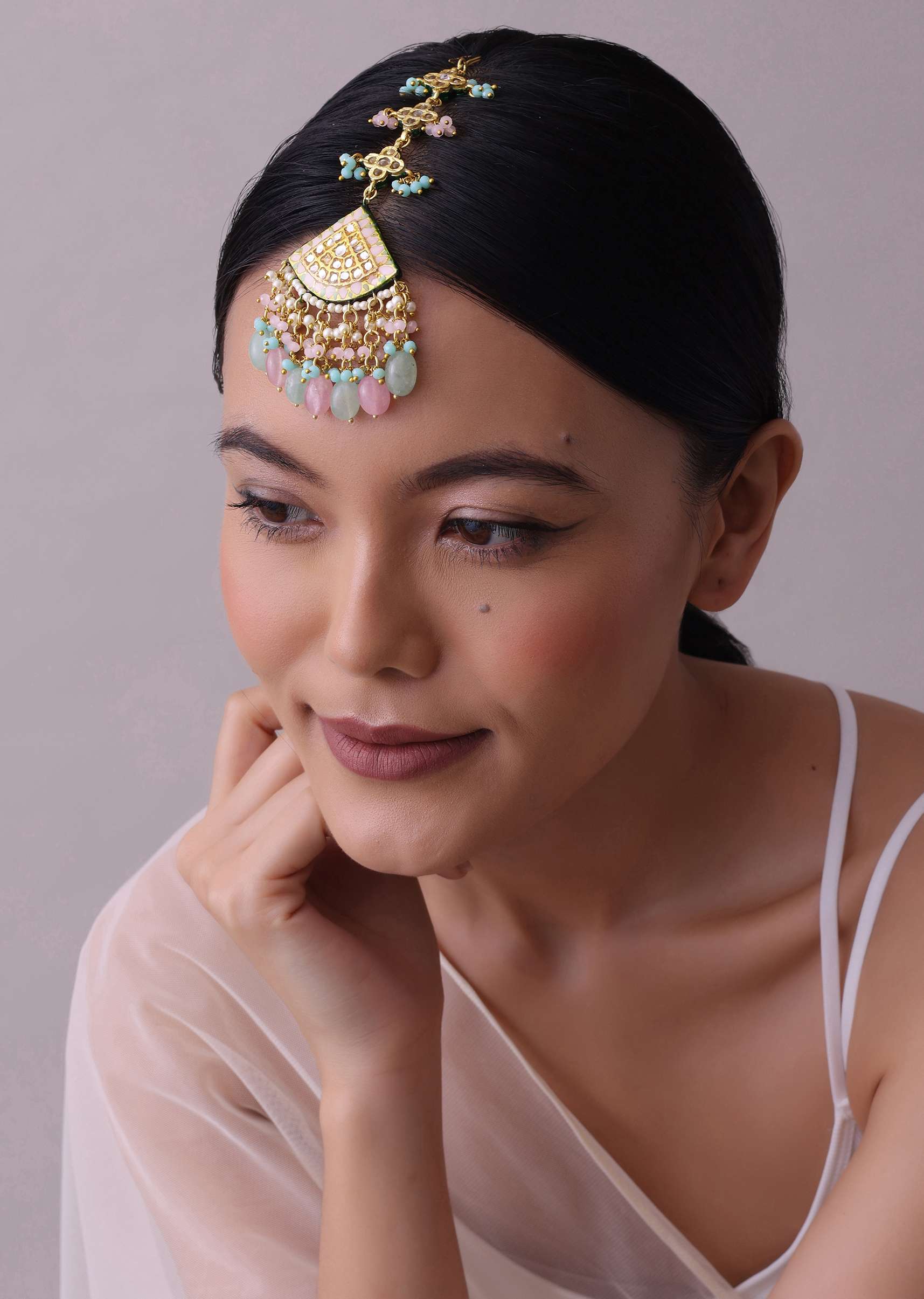 Multicolor Gold-Finish Kundan Choker Necklace Set With Colourful Meenakari Work And Stones In Mix Metal - Image 4