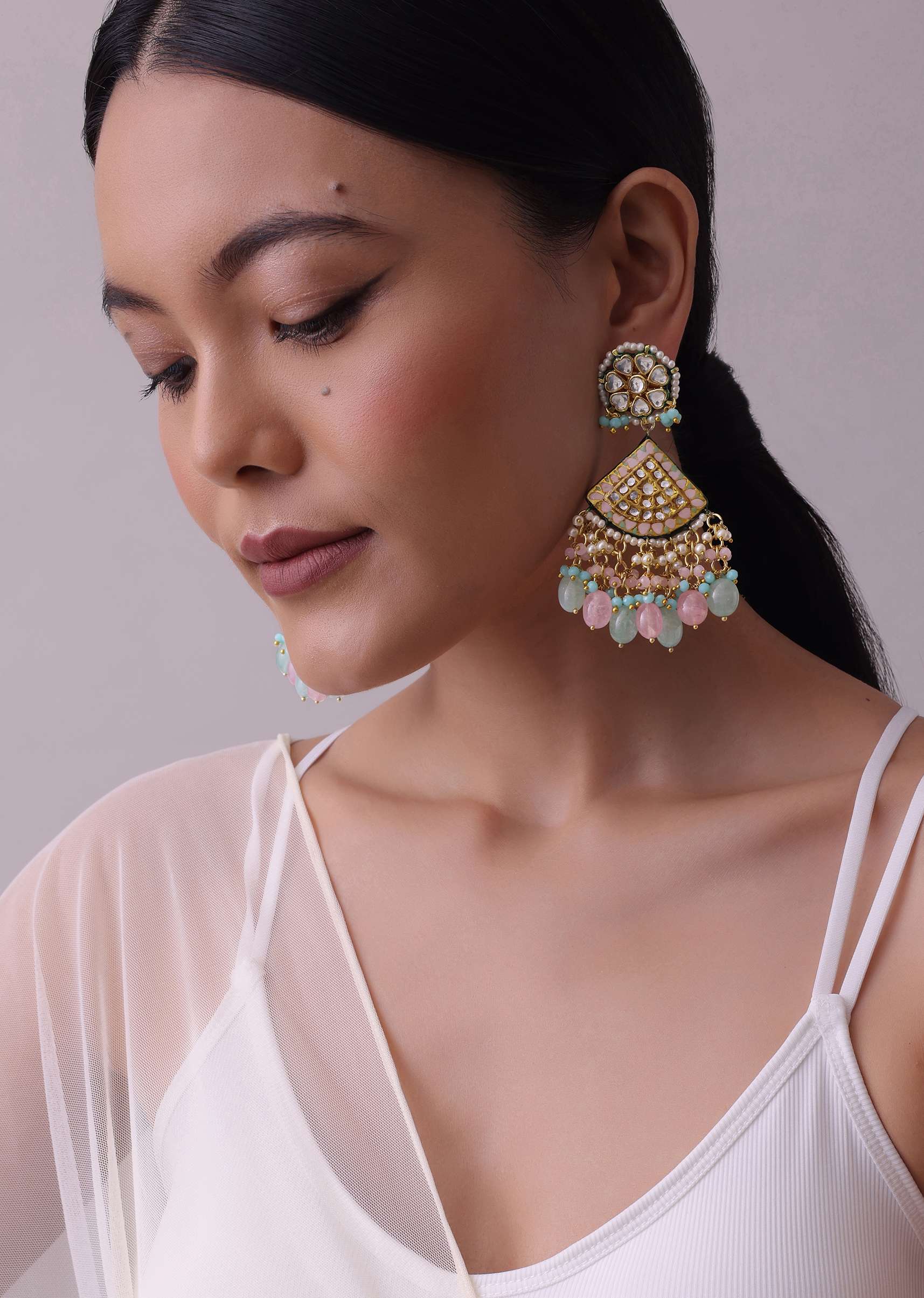 Multicolor Gold-Finish Kundan Choker Necklace Set With Colourful Meenakari Work And Stones In Mix Metal - Image 5