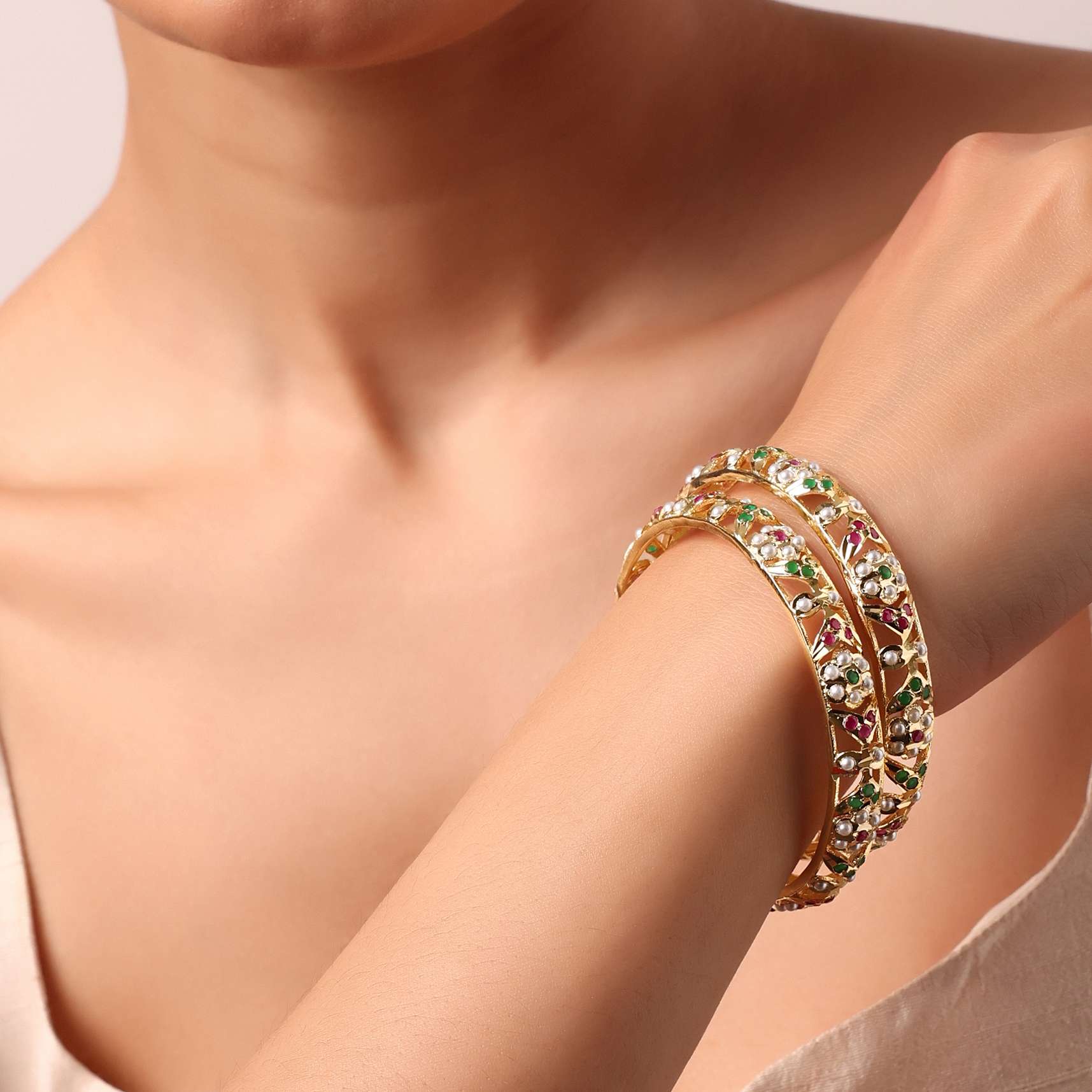 Multicolor Kundan Bangle Set of 2