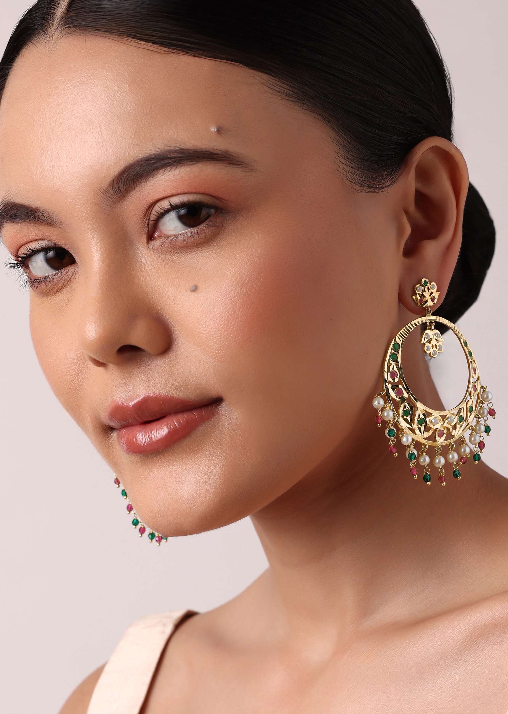 Multicolor Kundan Danglers With Bead Drops - Image 3