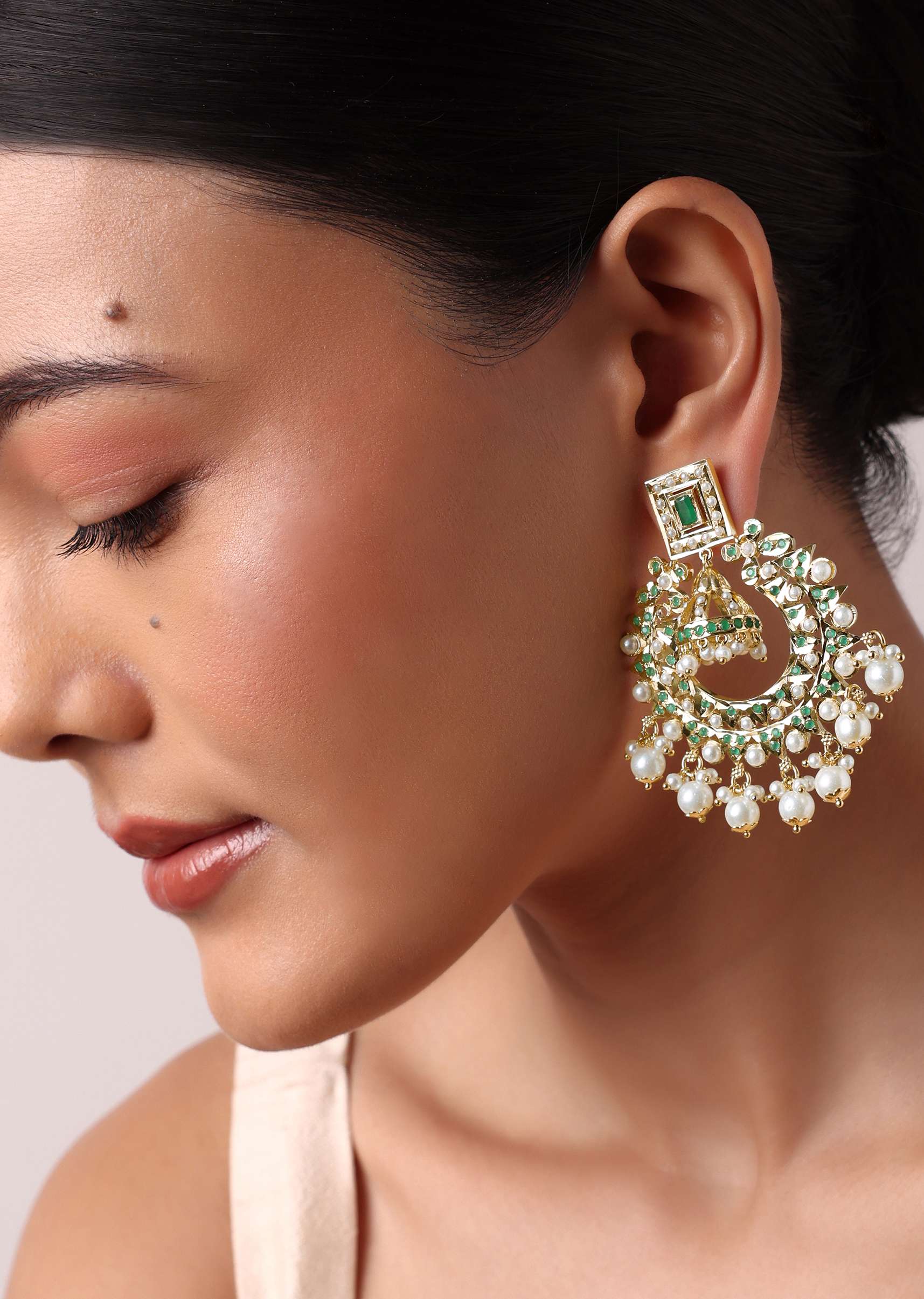 Multicolor Kundan Danglers With Jhumka Drops - Image 3