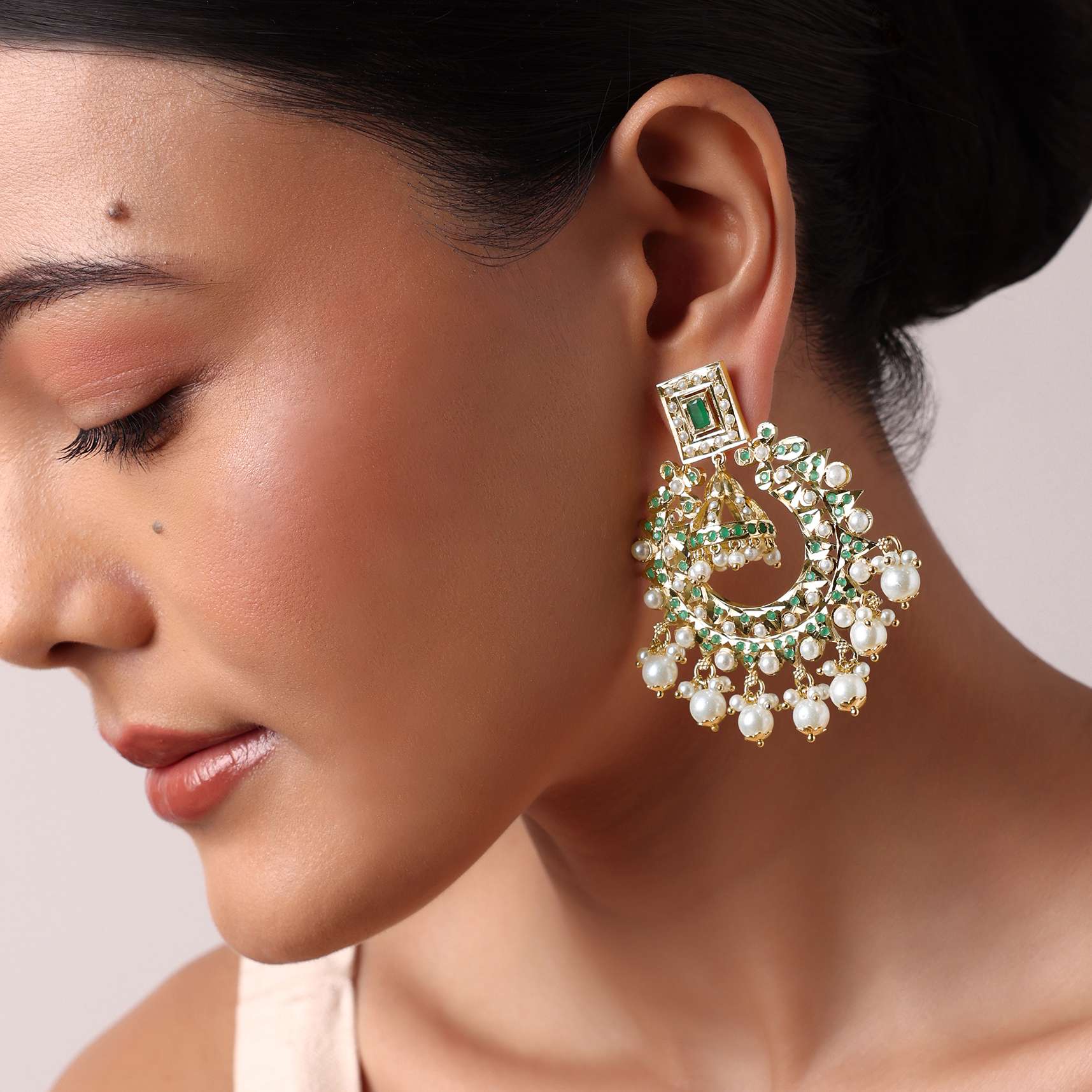 Multicolor Kundan Danglers With Jhumka Drops - Image 4