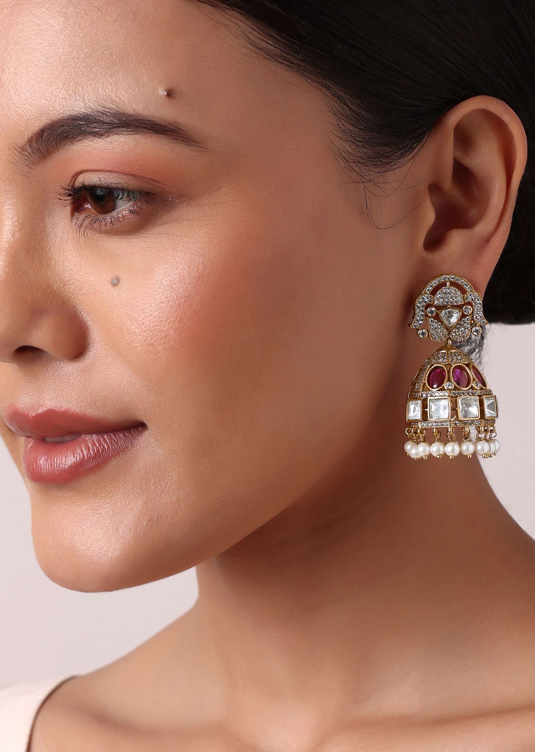 Multicolor Kundan Jhumka Studs