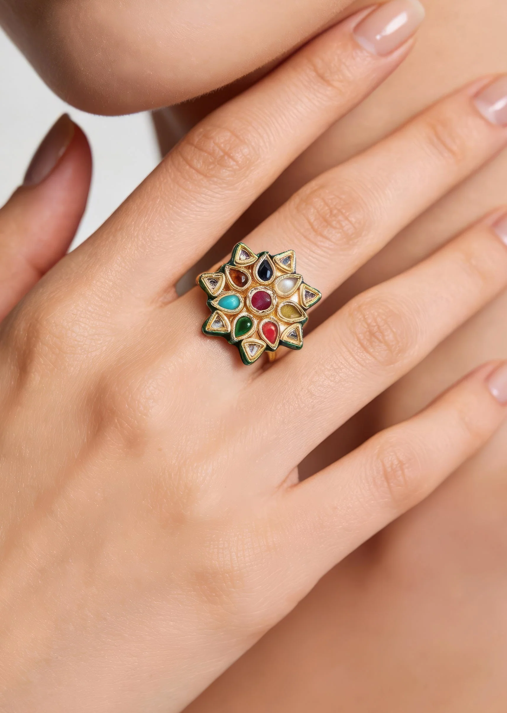 Multicolor Kundan Statement Ring