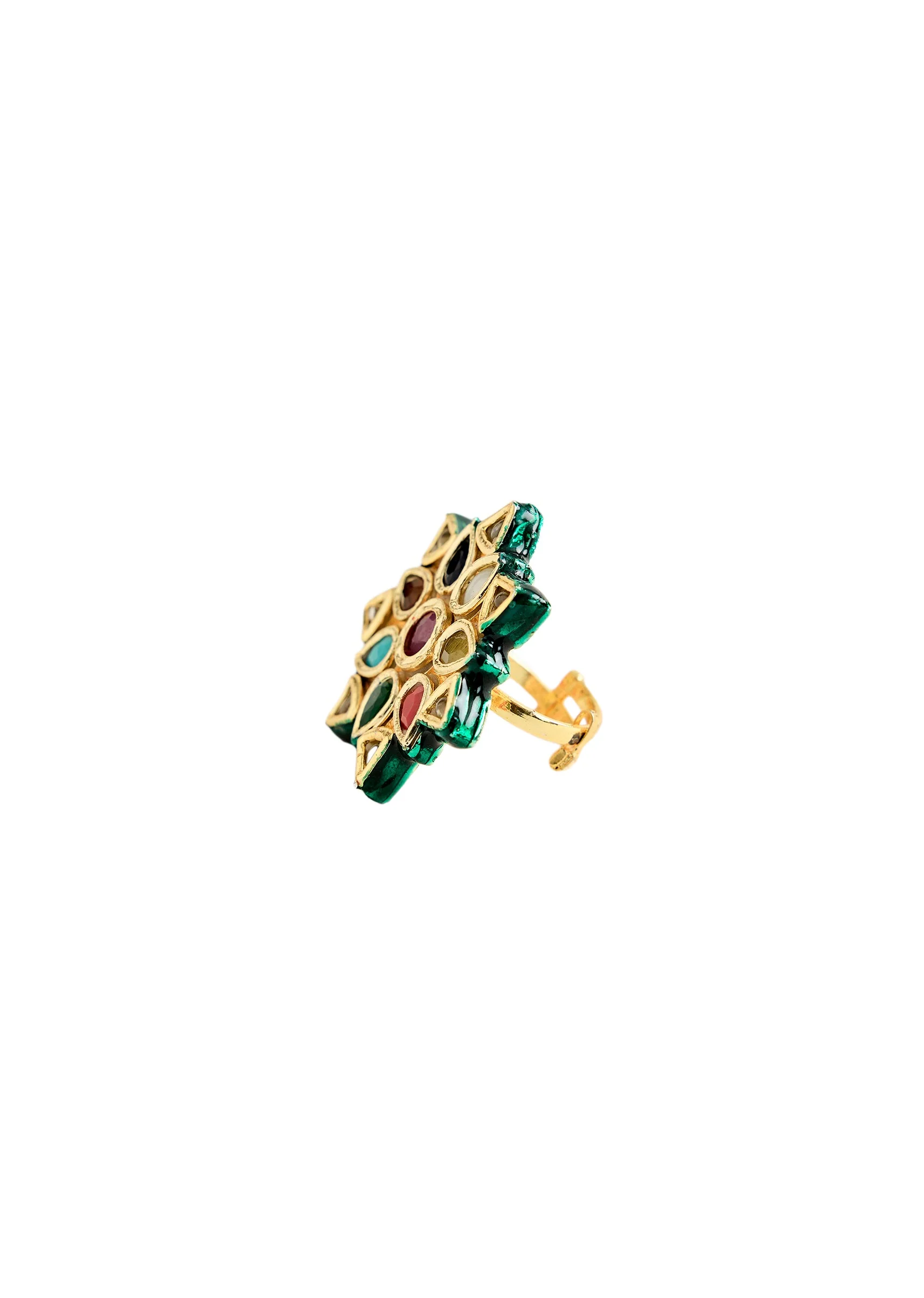 Multicolor Kundan Statement Ring - Image 3