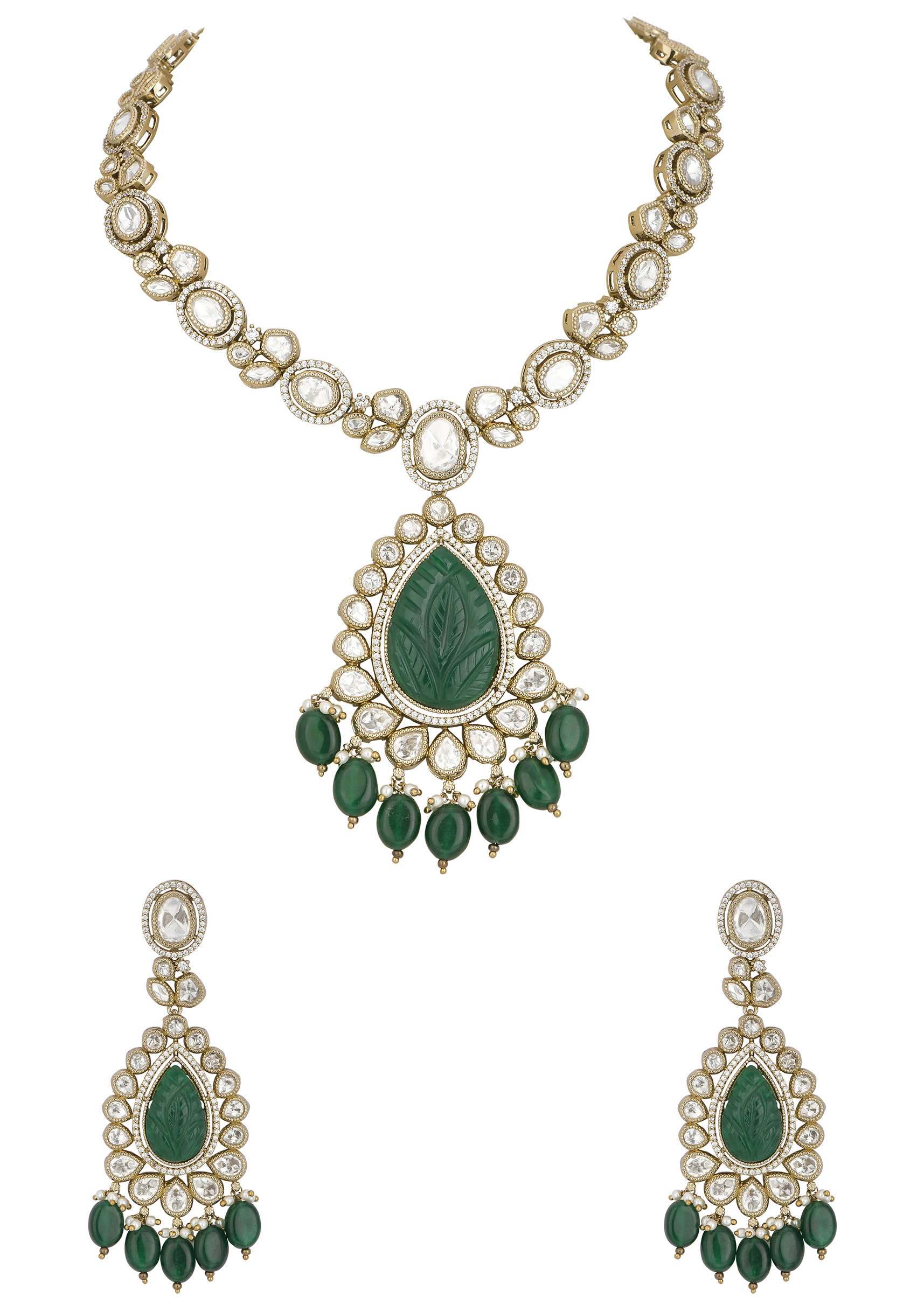 Multicolor Kundan Teardrop Pendant Necklace Set - Image 3
