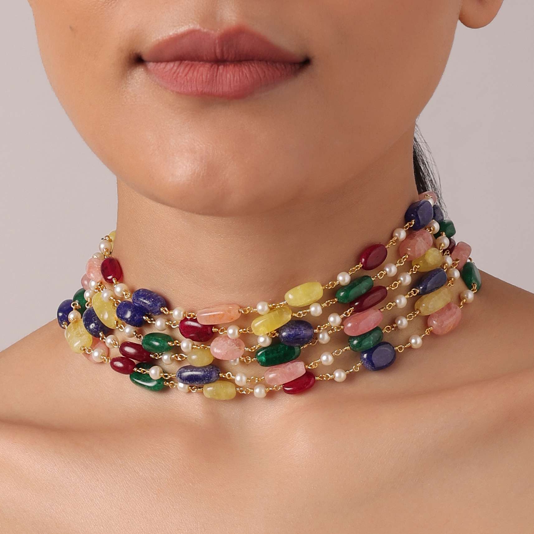 Multicolor Layered Beaded Choker Set