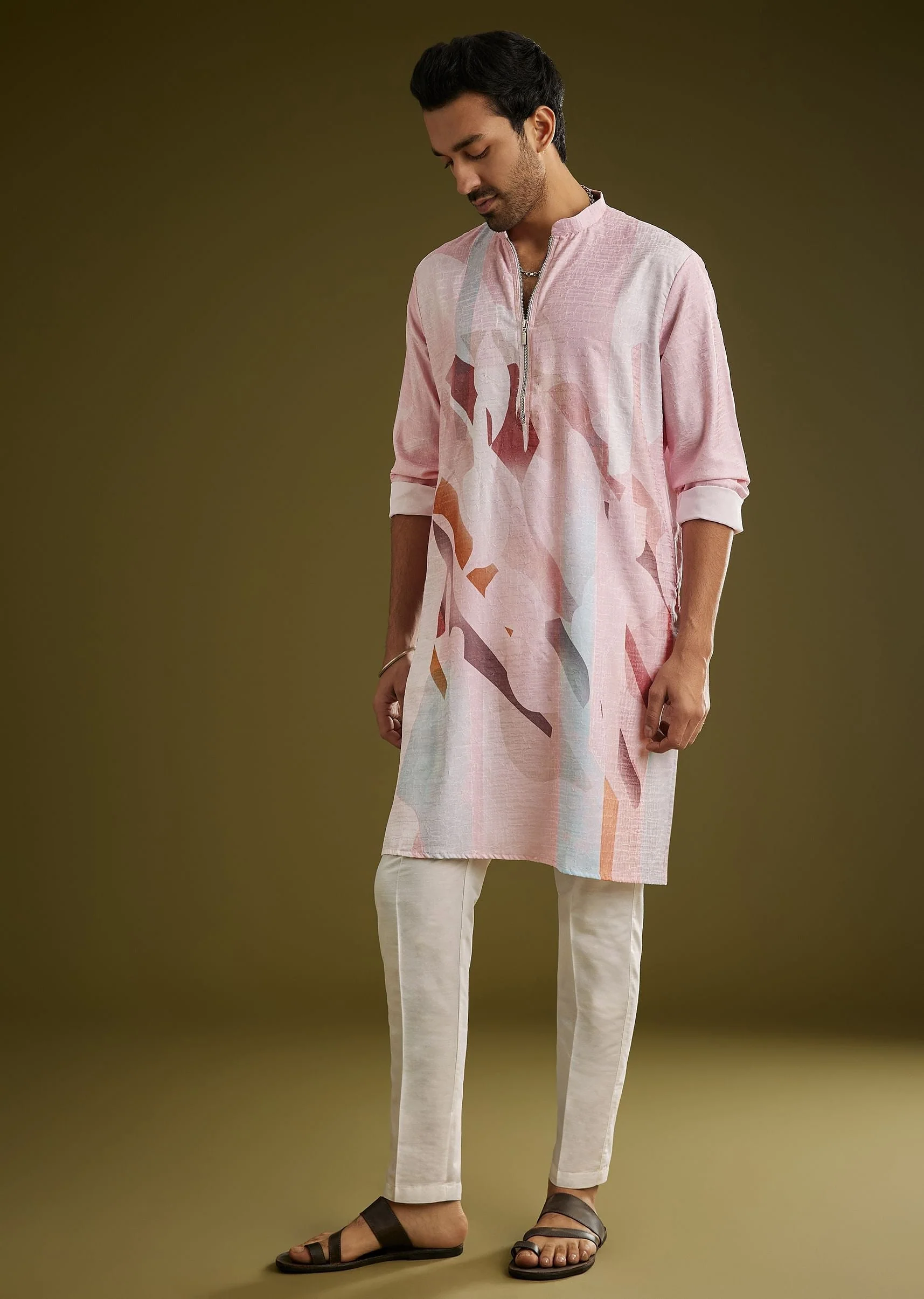 Multicolor Linen Kurta Set With Abstract Print - Image 2