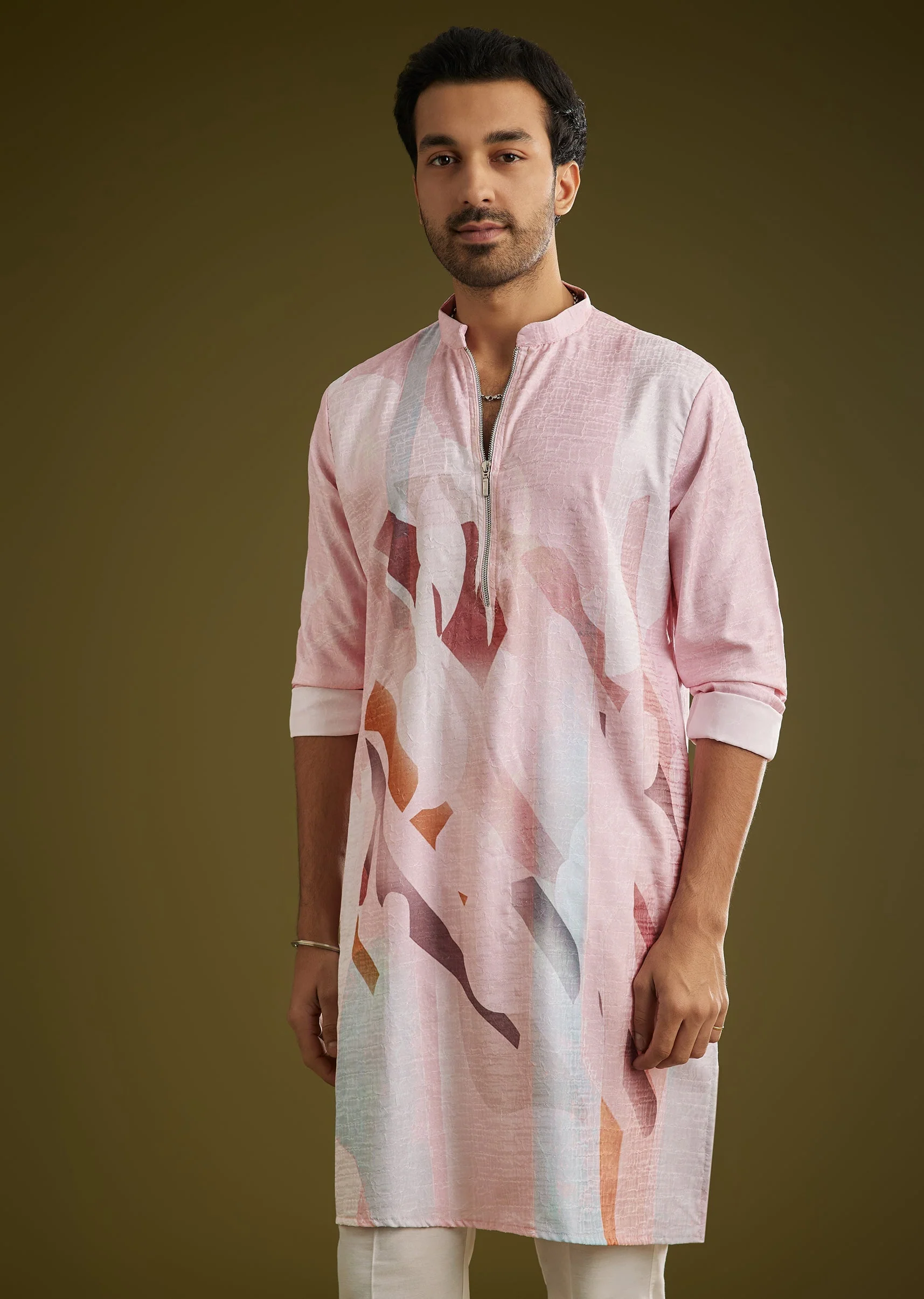 Multicolor Linen Kurta Set With Abstract Print - Image 3