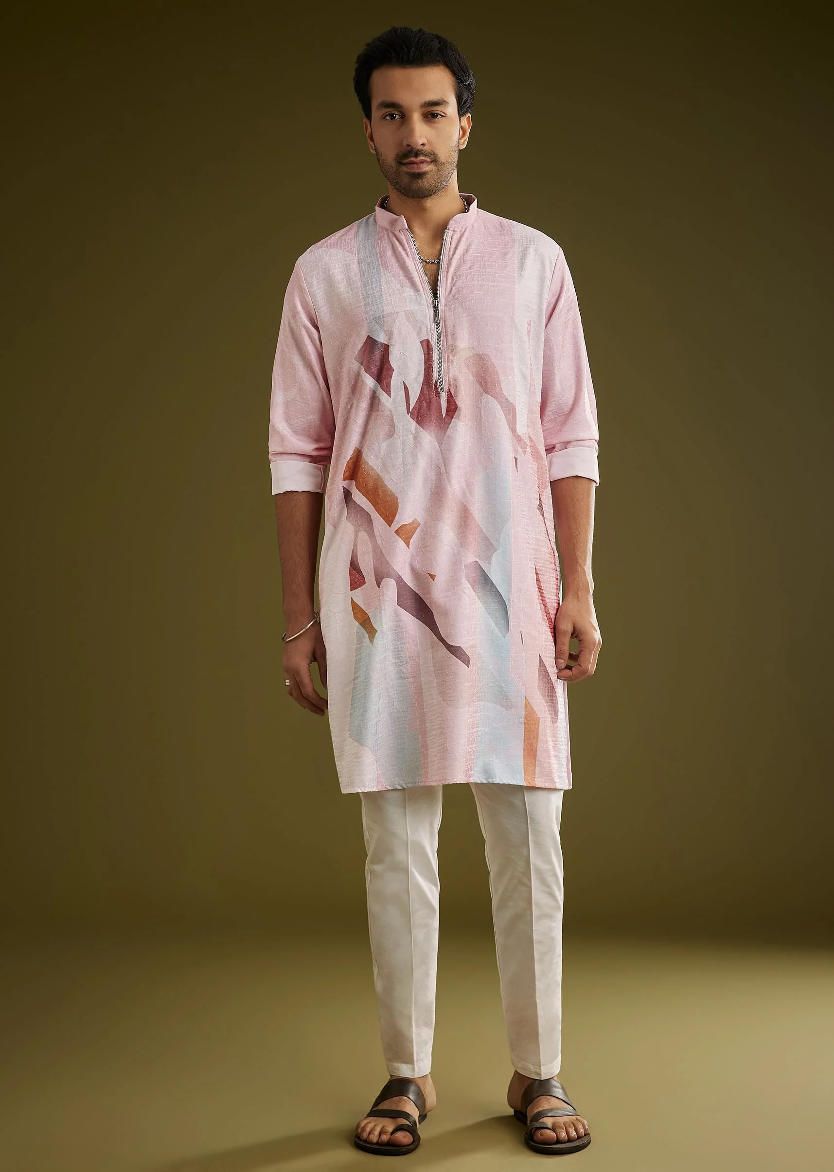 Multicolor Linen Kurta Set With Abstract Print - Image 4