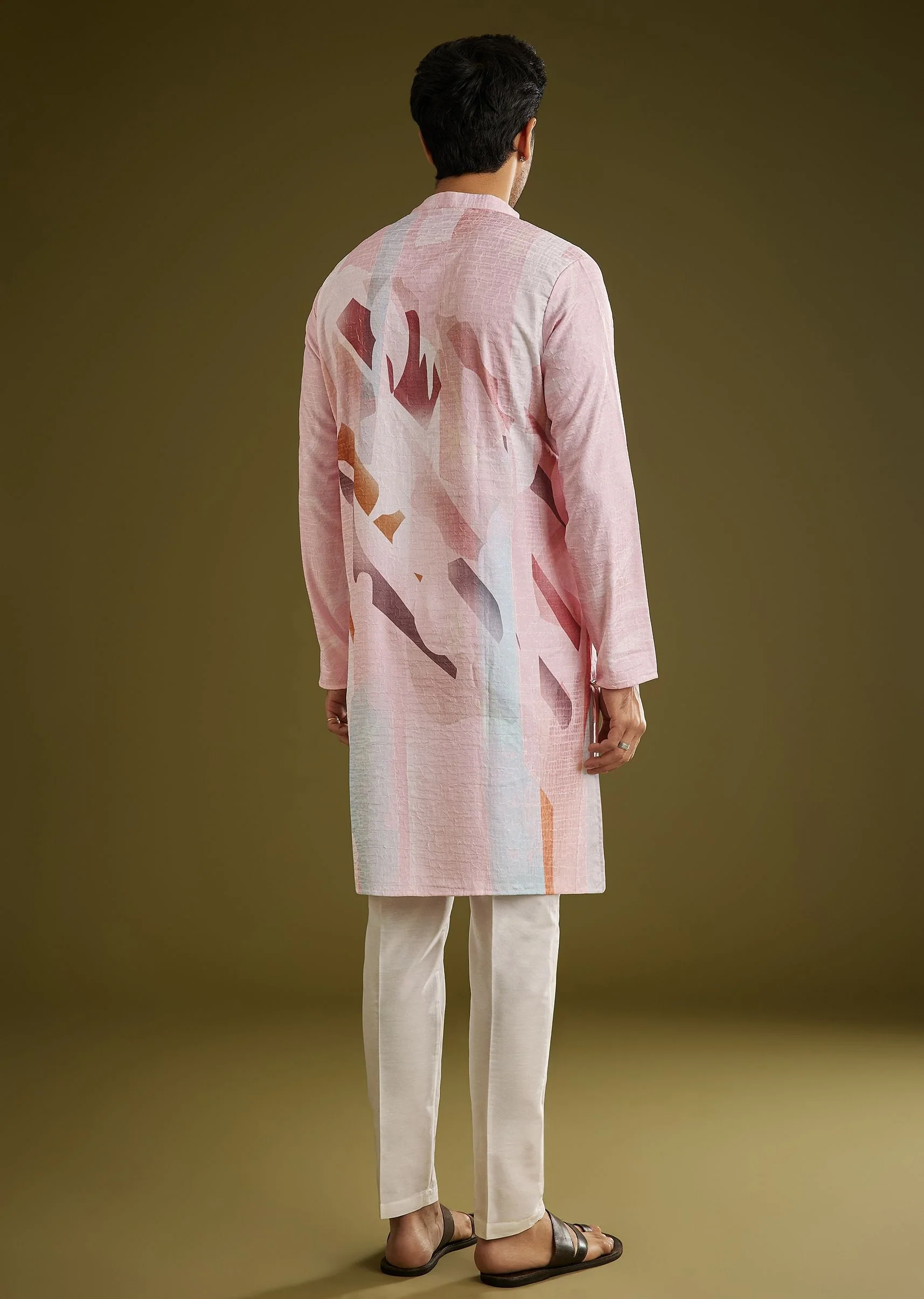 Multicolor Linen Kurta Set With Abstract Print - Image 5