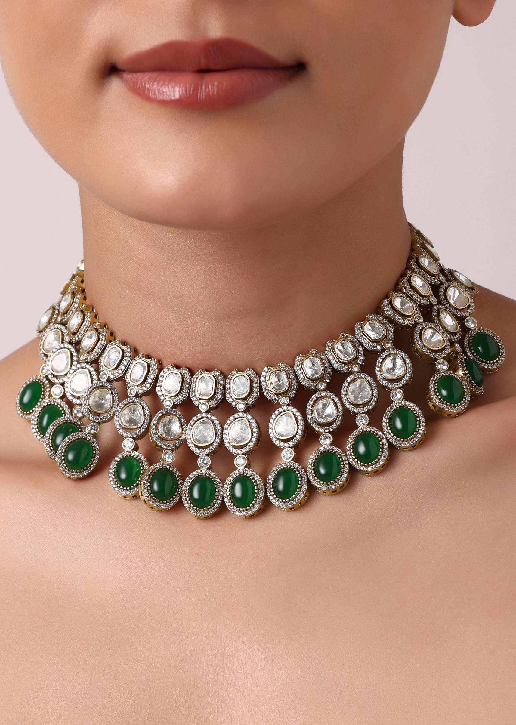 Multicolor Polki Layered Necklace Set - Image 5