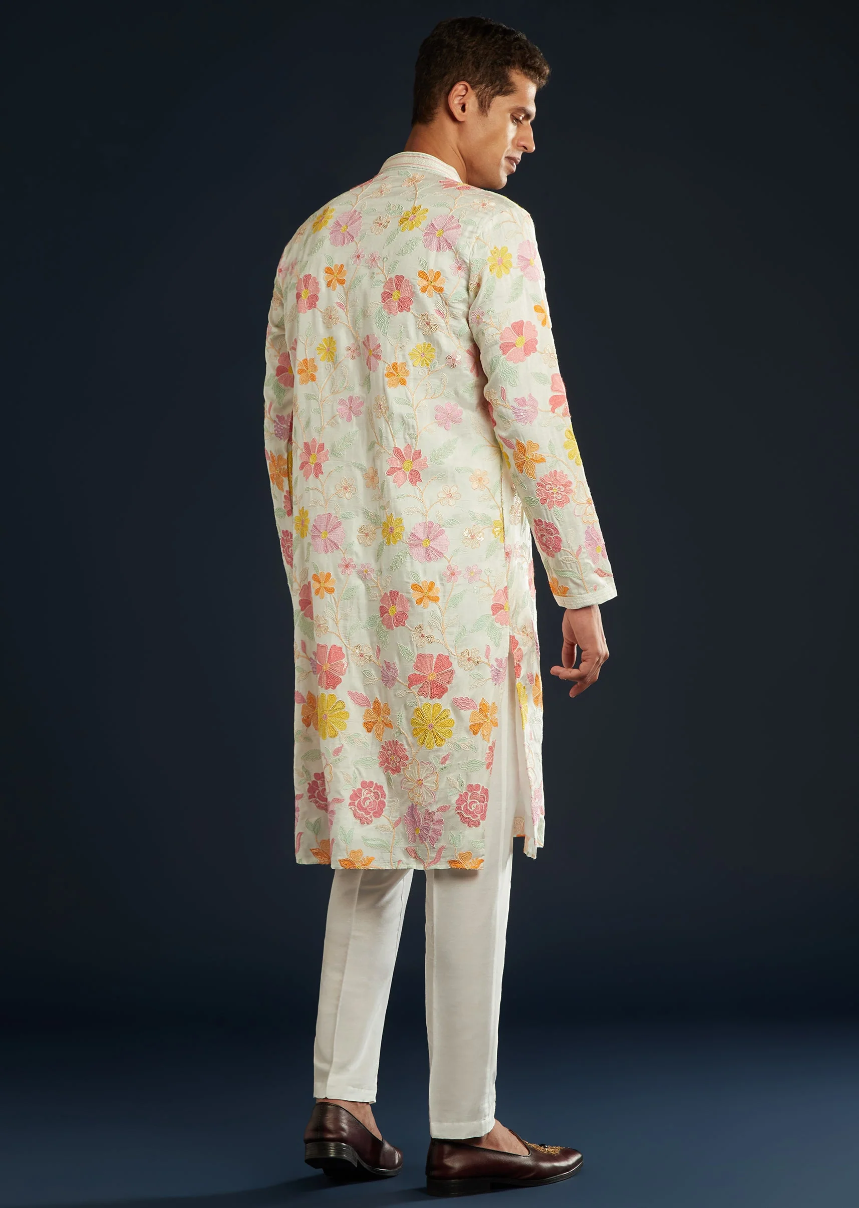 Multicolor Printed Silk Kurta and Pant Set - Image 4