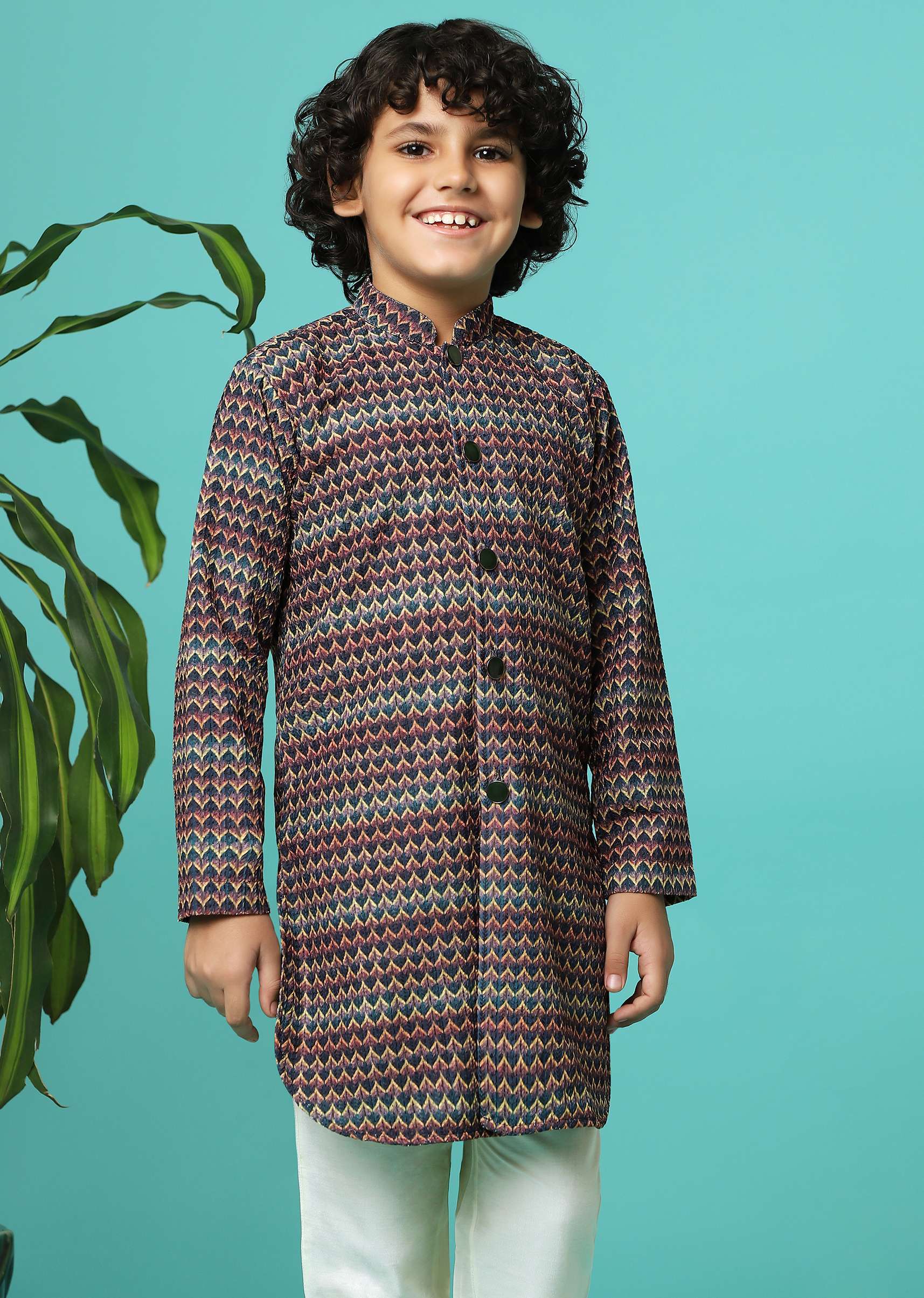 Multicolor Printed Silk Kurta Pant Set - Image 4