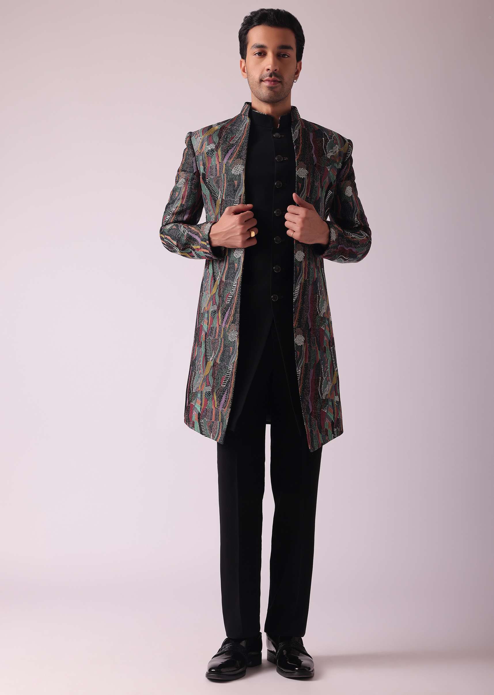 Multicolor Textured Indowestern In Velvet - Image 5