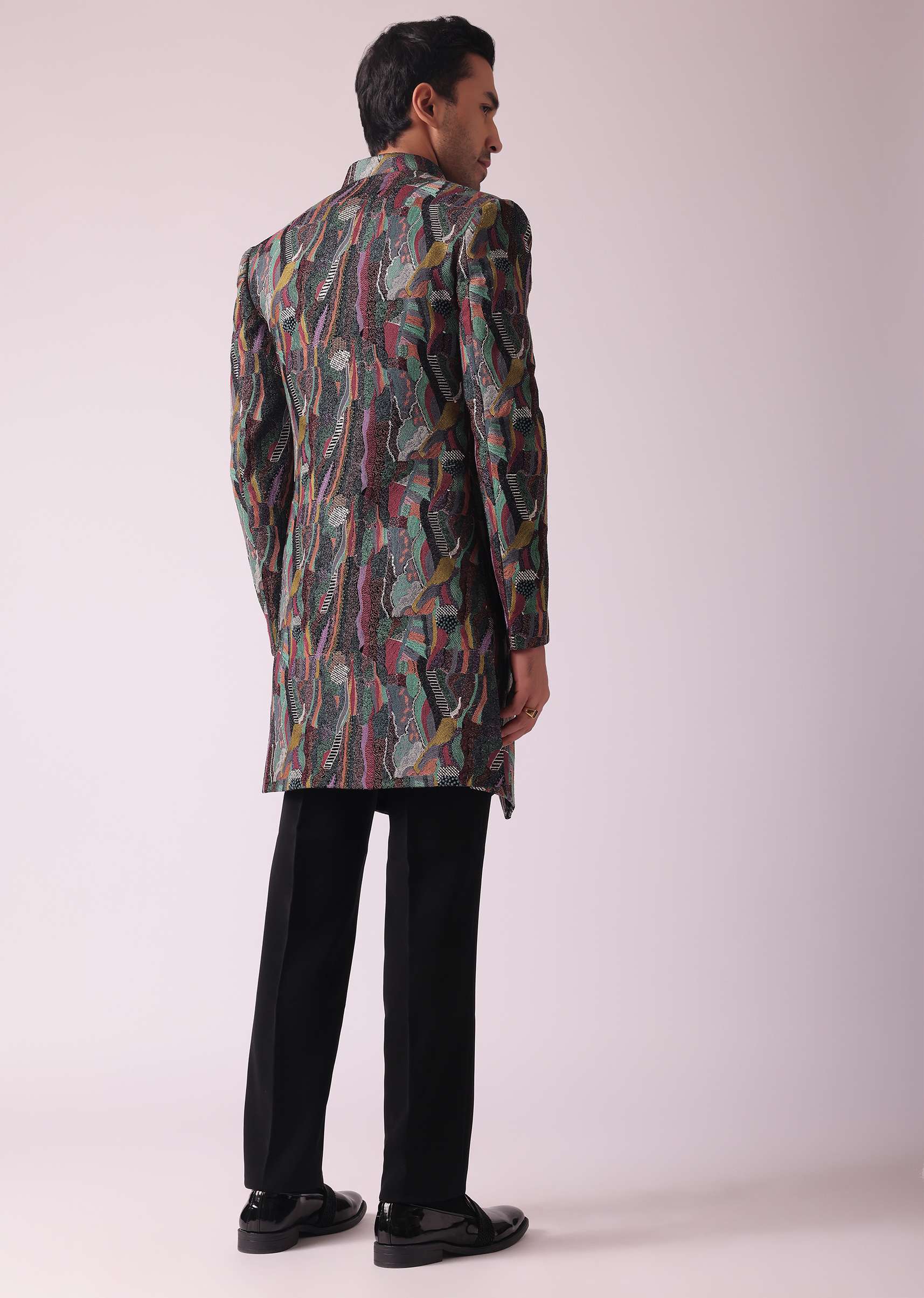 Multicolor Textured Indowestern In Velvet - Image 8