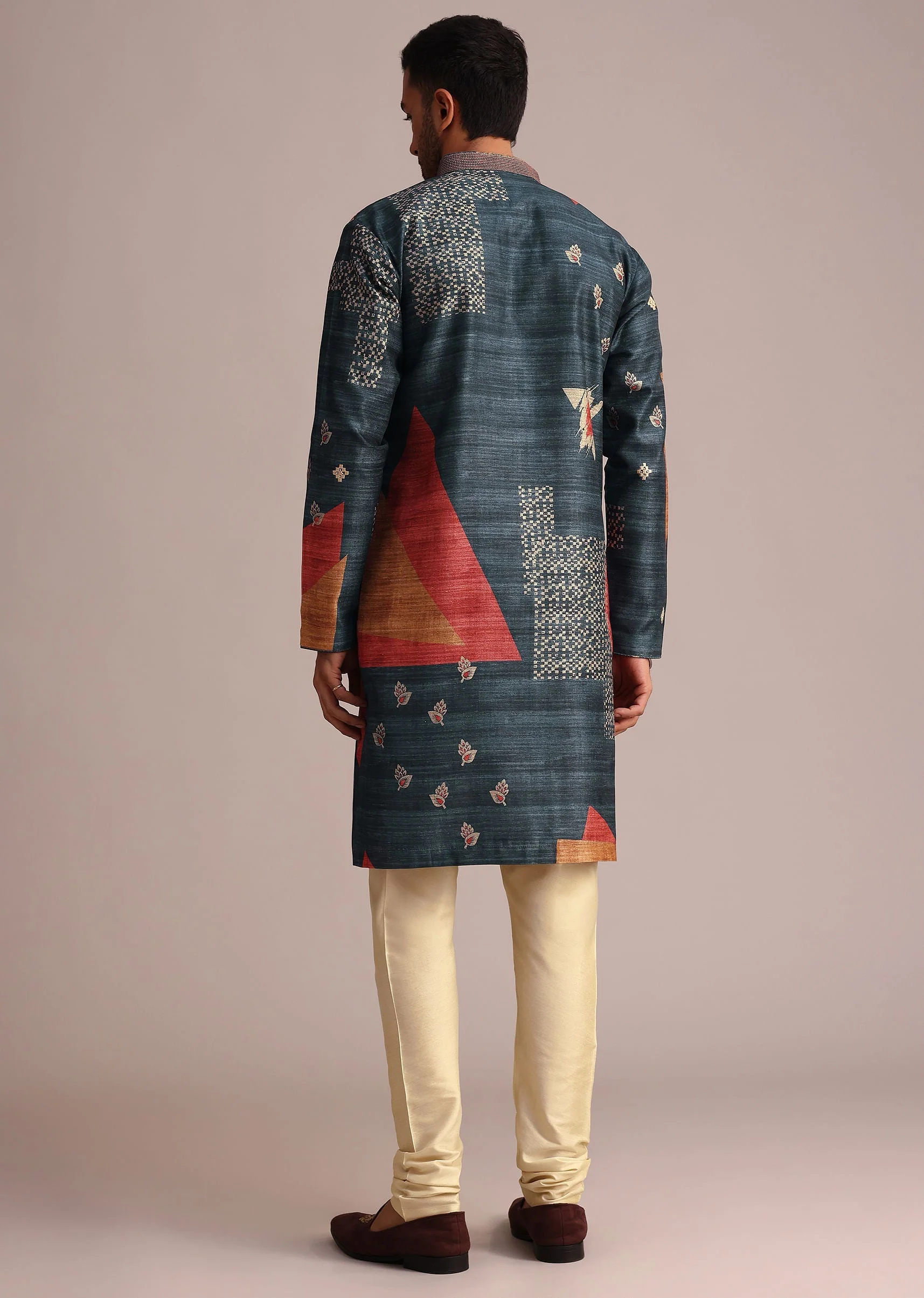 Multicolor Tussar Silk Printed Kurta Set - Image 5