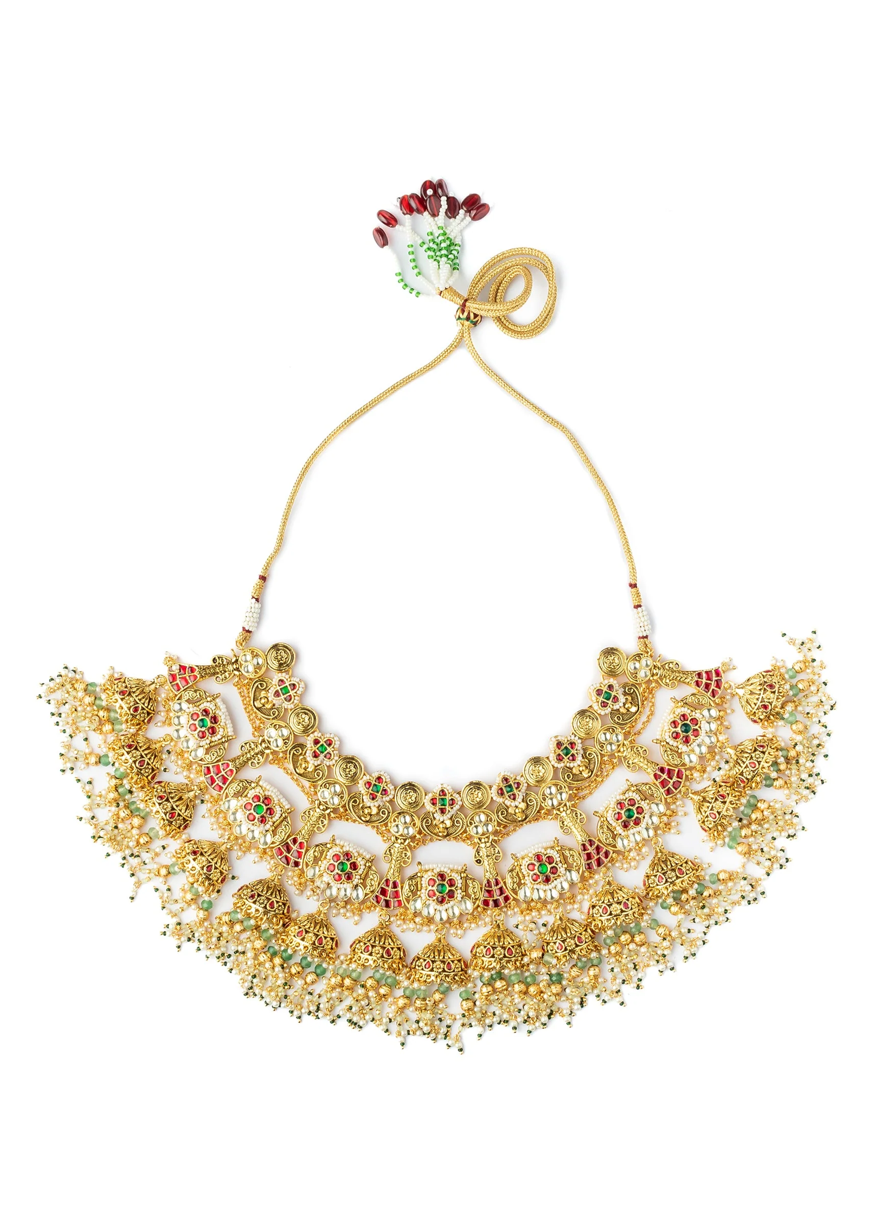 Multicolored Kundan Polki Necklace Set With Earrings - Image 2