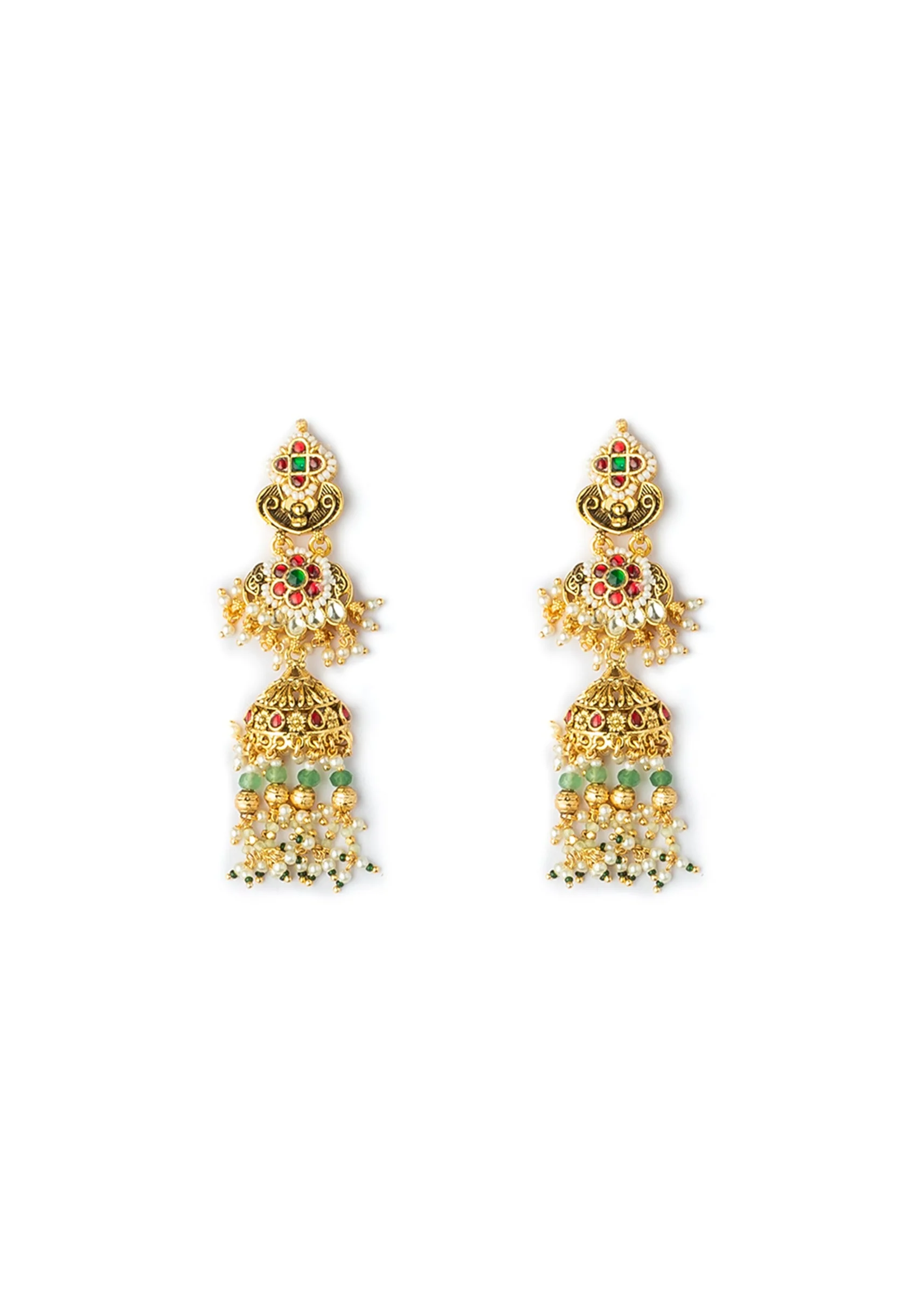 Multicolored Kundan Polki Necklace Set With Earrings - Image 3