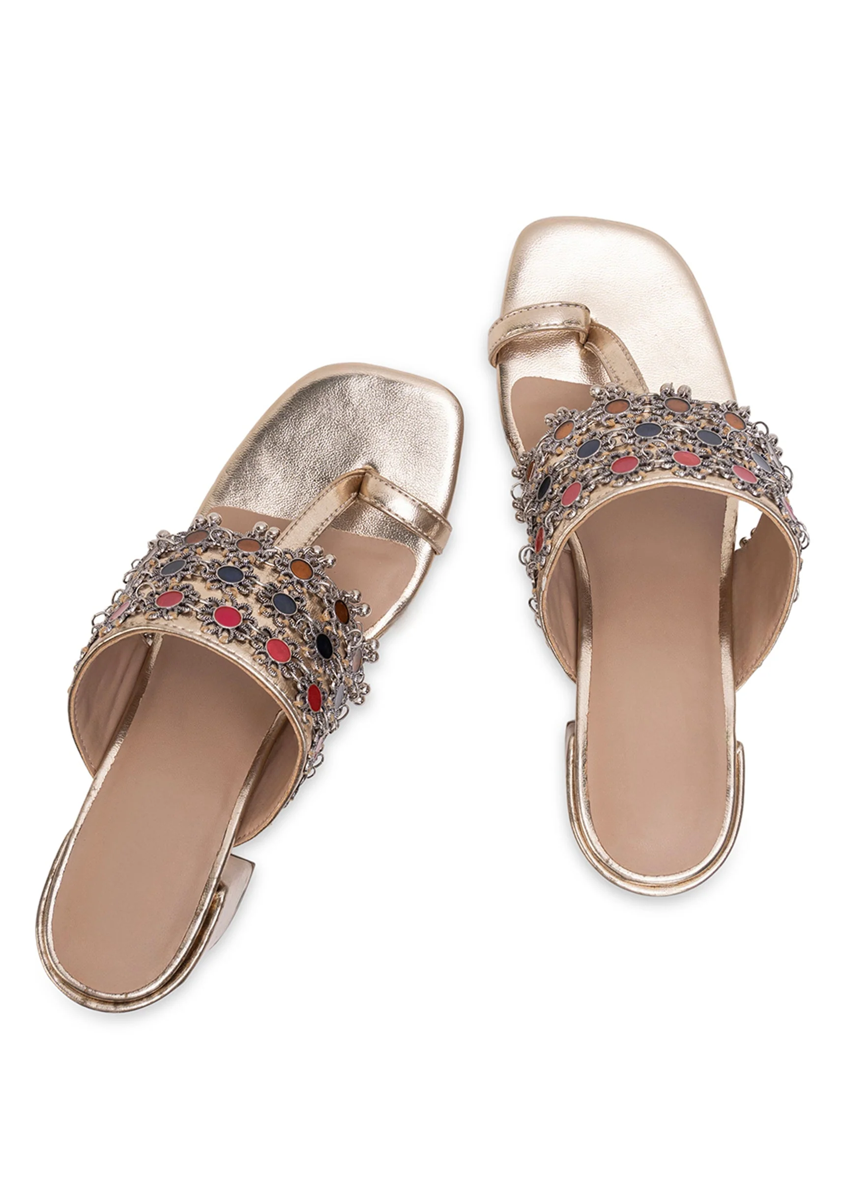 Multicolour Embellished Kolhapuri Heels - Image 2