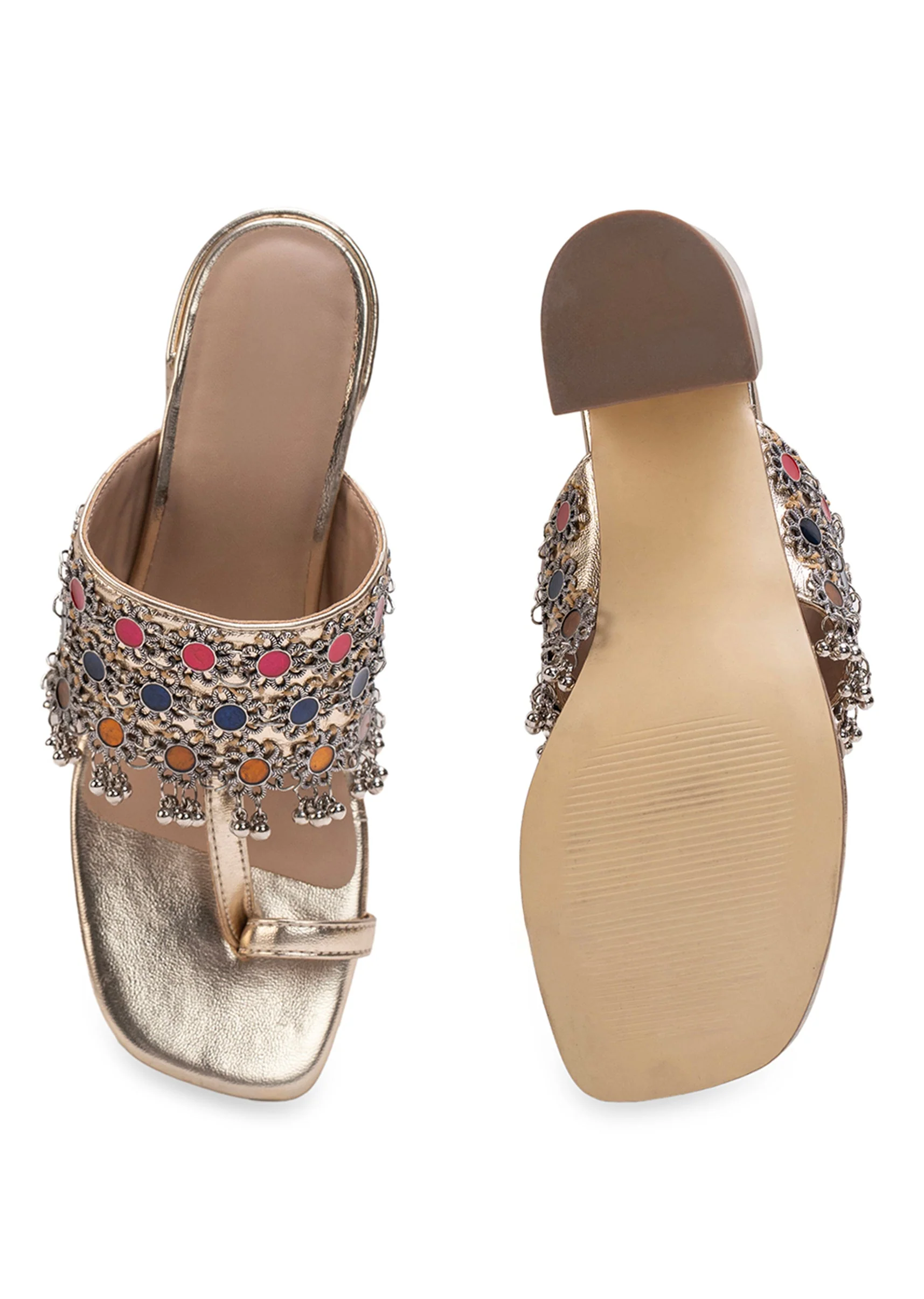 Multicolour Embellished Kolhapuri Heels - Image 4