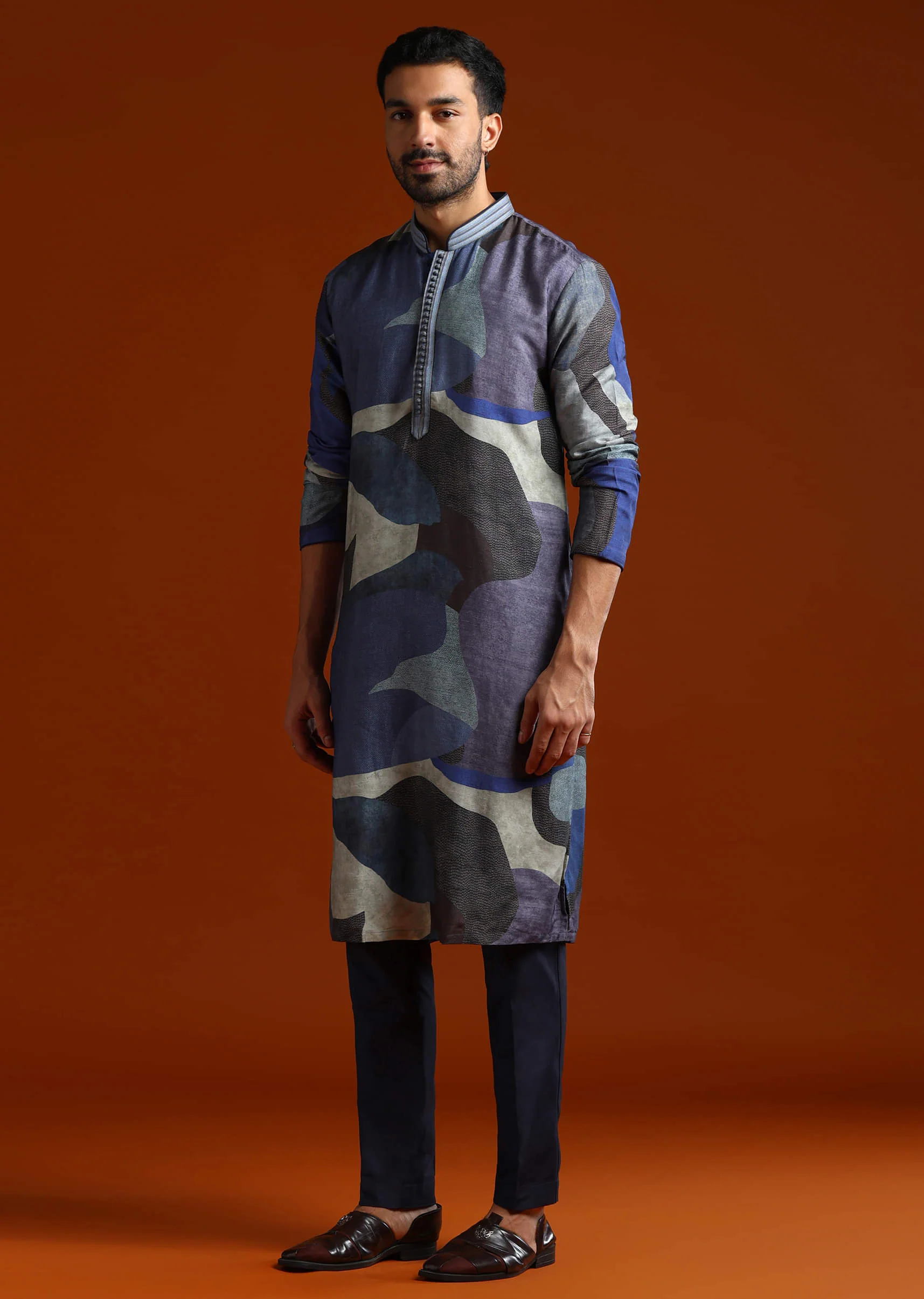 Multicolour Kurta Set For Men With Abstract Print - Image 3