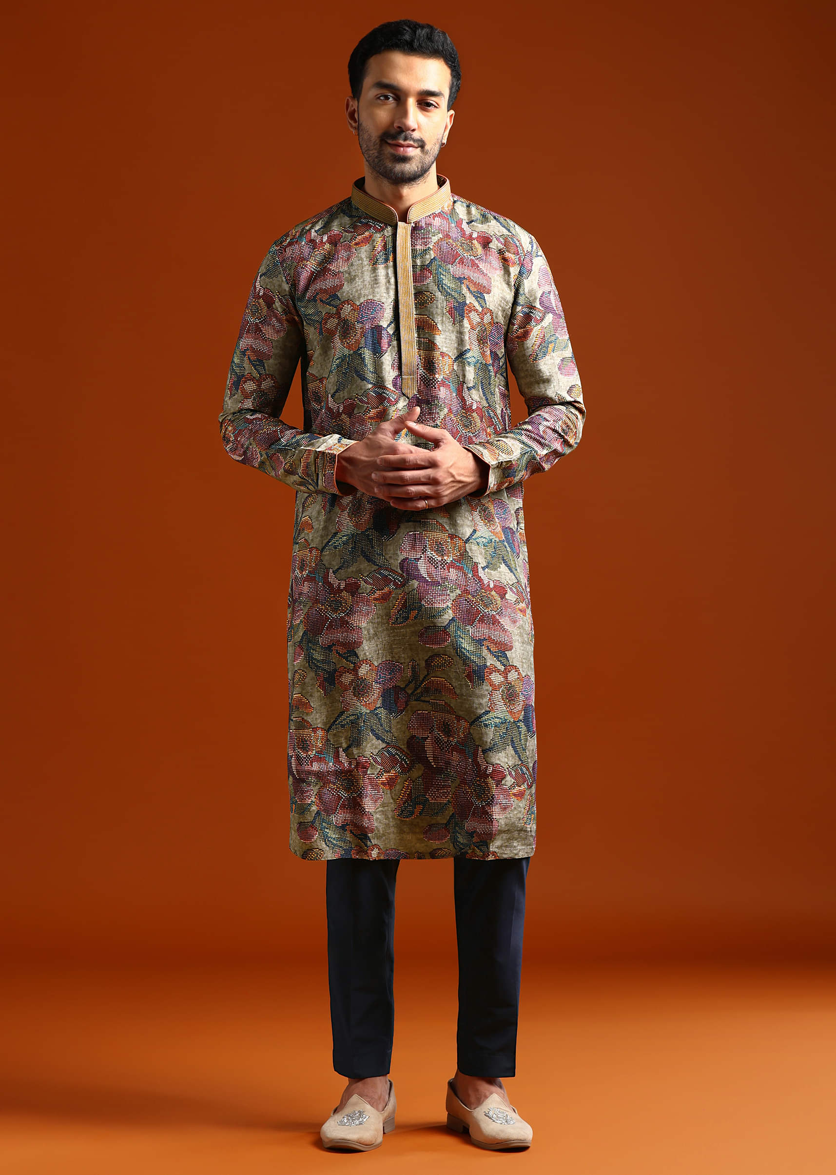 Multicolour Kurta Set For Men With Digital Print - Image 3