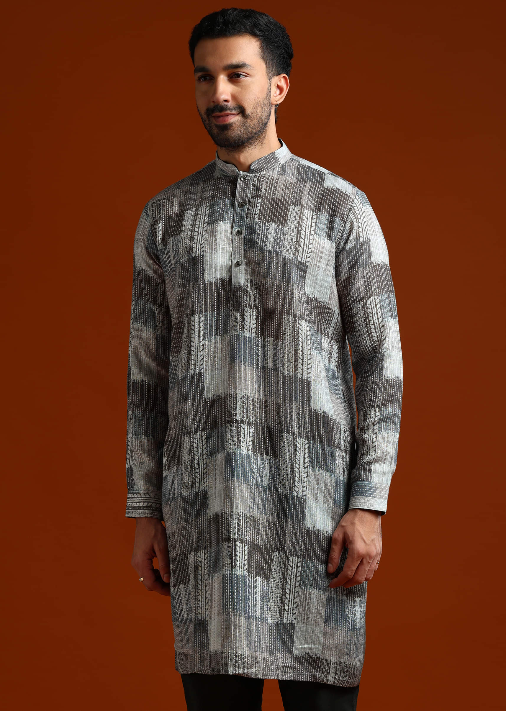 Multicolour Kurta Set For Men With Heavy Kantha Work - Image 4