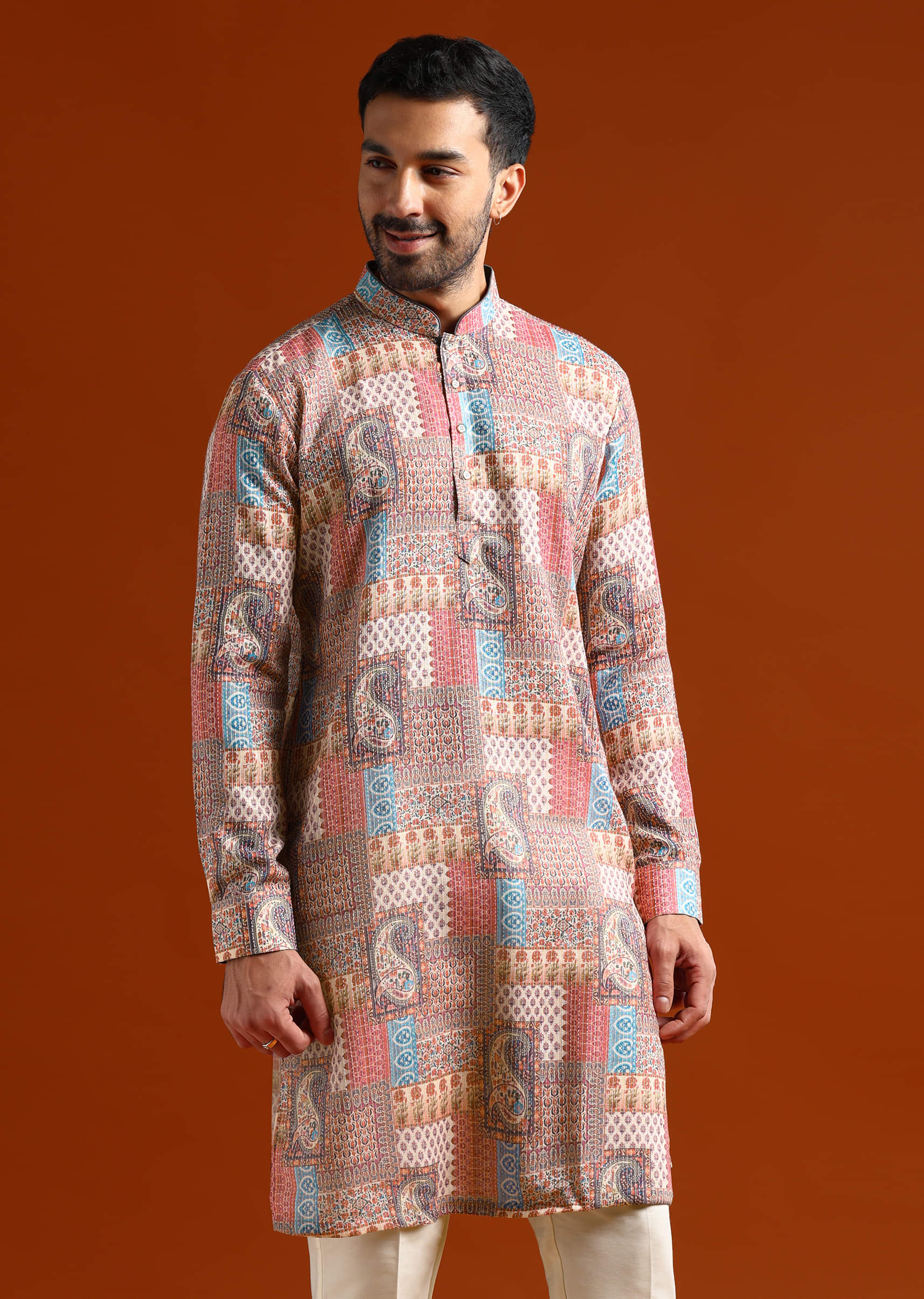 Multicolour Kurta Set For Men With Kantha Work - Image 5