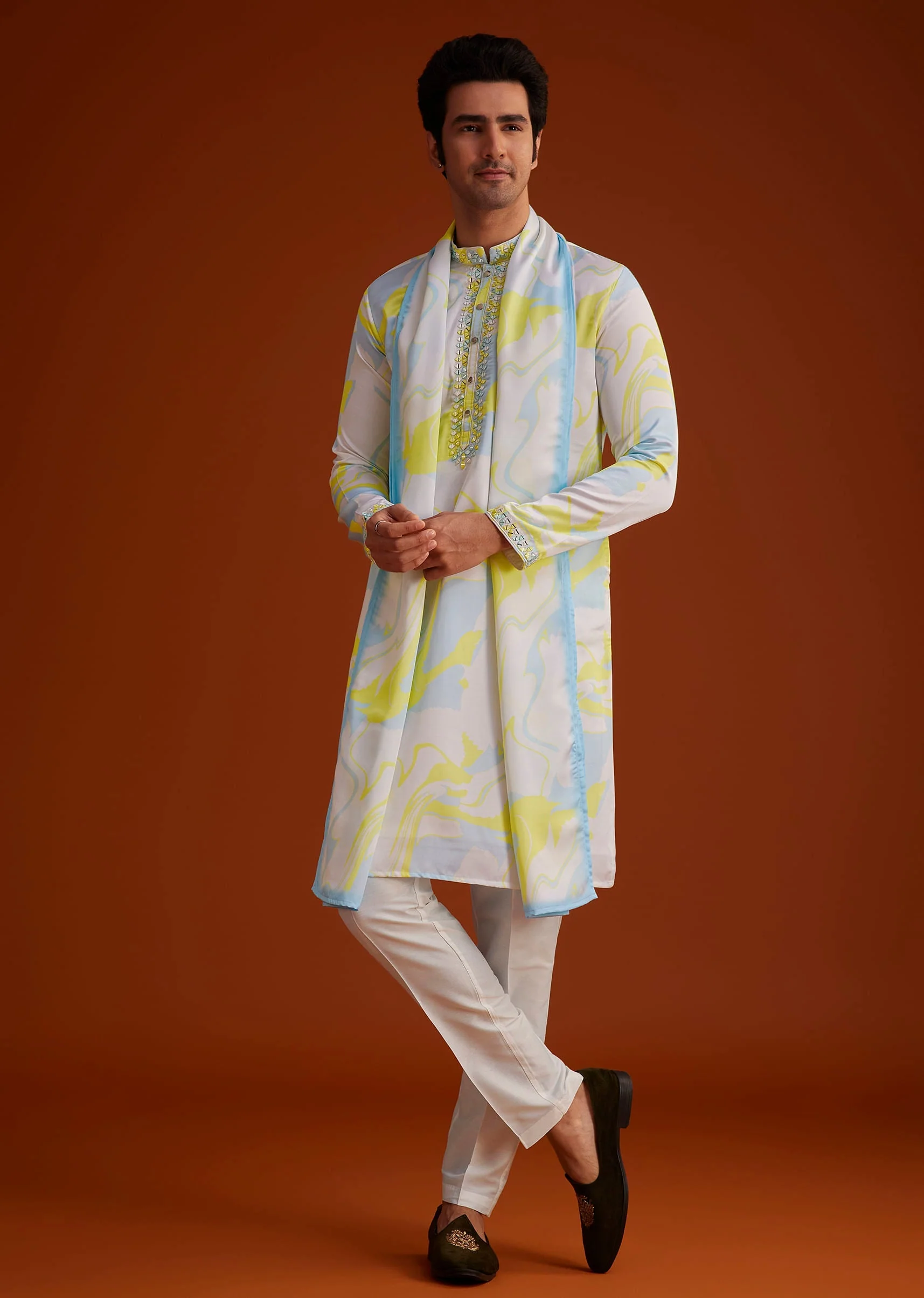 Multicolour Marble Printed Kurta Set - Image 3